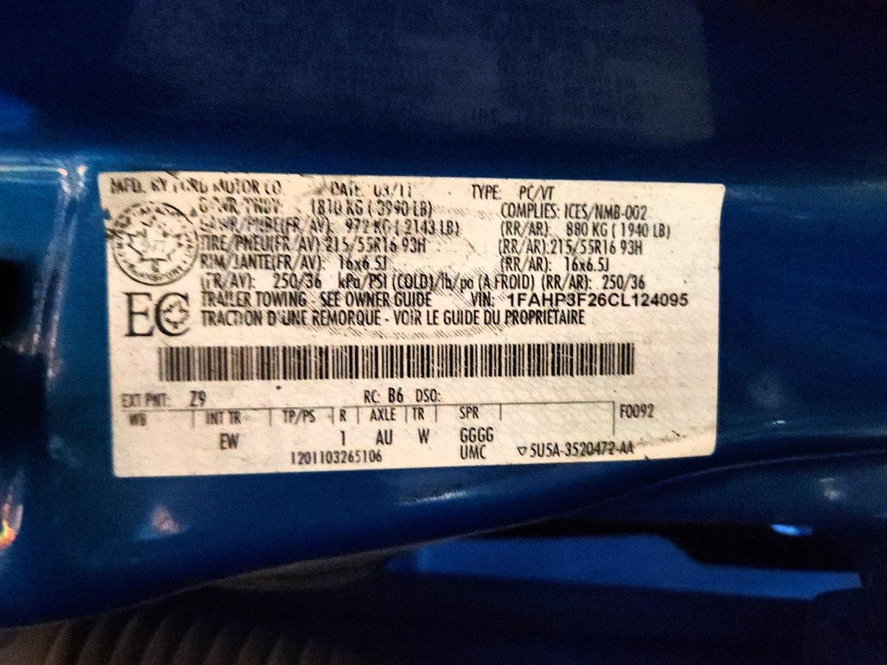 2012 Ford Focus Se Blue vin: 1FAHP3F26CL124095