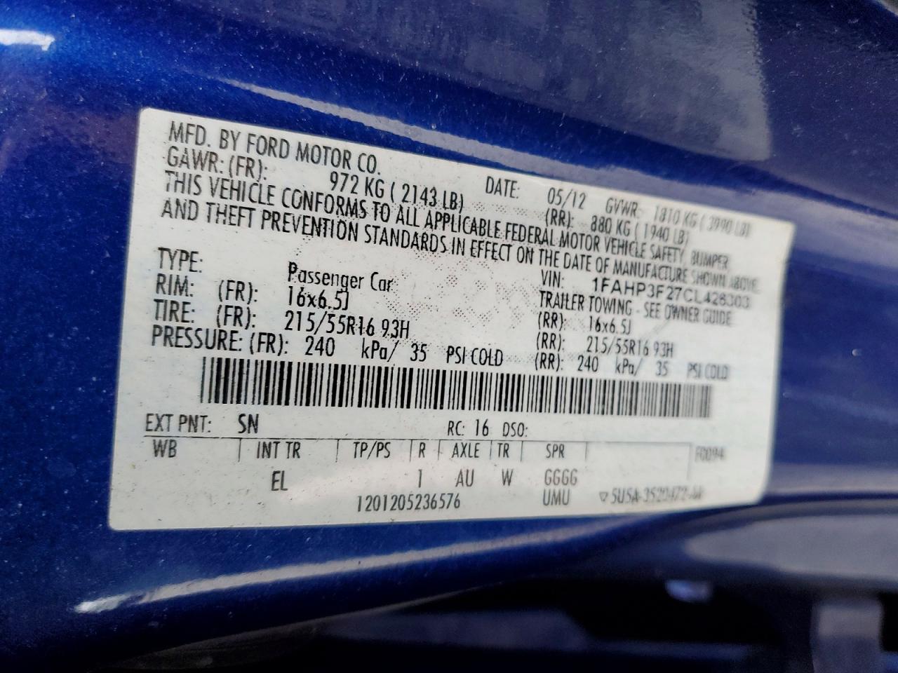 2012 Ford Focus Se Blue vin: 1FAHP3F27CL426303