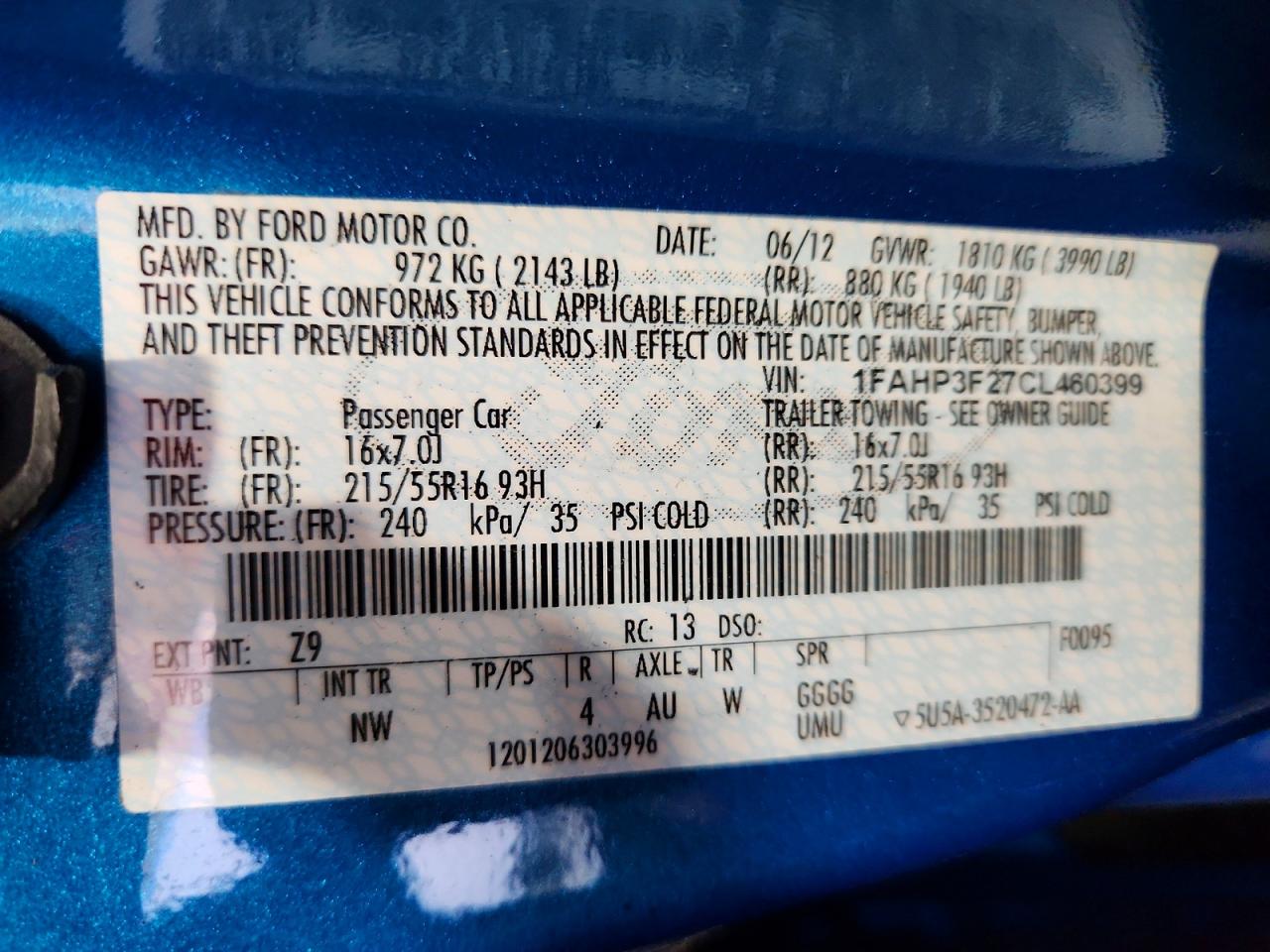 2012 Ford Focus Se Blue vin: 1FAHP3F27CL460399
