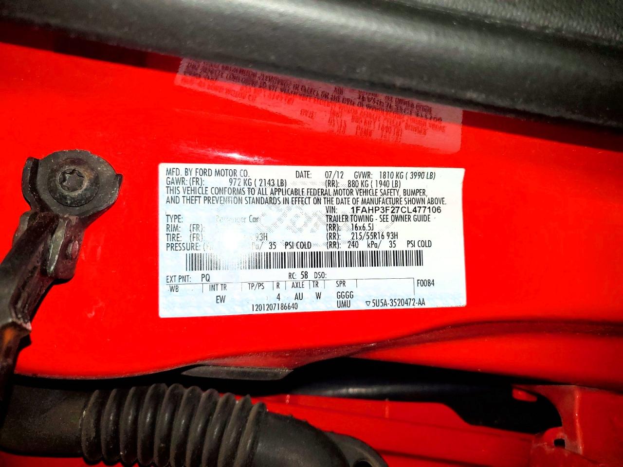 2012 Ford Focus 4d Red vin: 1FAHP3F27CL477106