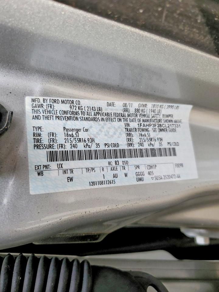 2012 Ford Focus Se Silver vin: 1FAHP3F28CL217331