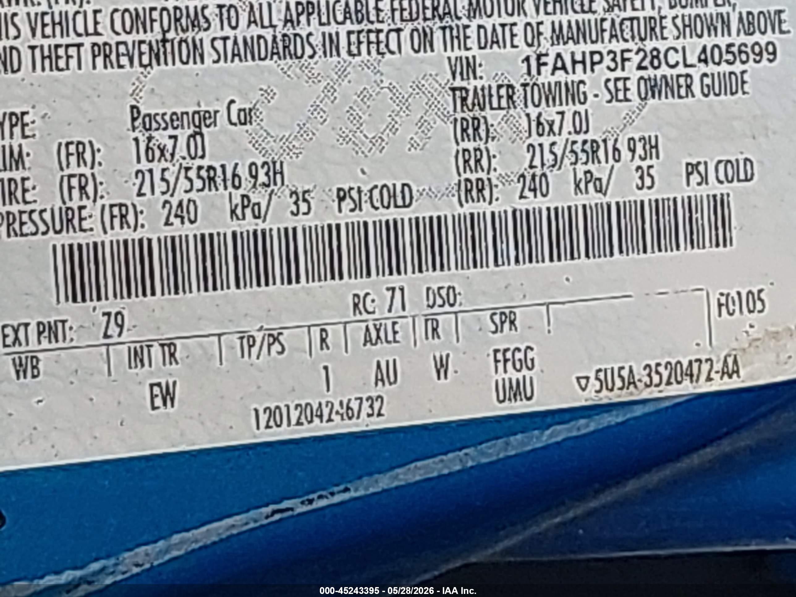 2012 Ford Focus Se Blue vin: 1FAHP3F28CL405699