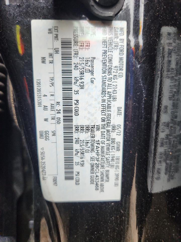 2012 Ford Focus Se Black vin: 1FAHP3F28CL433468