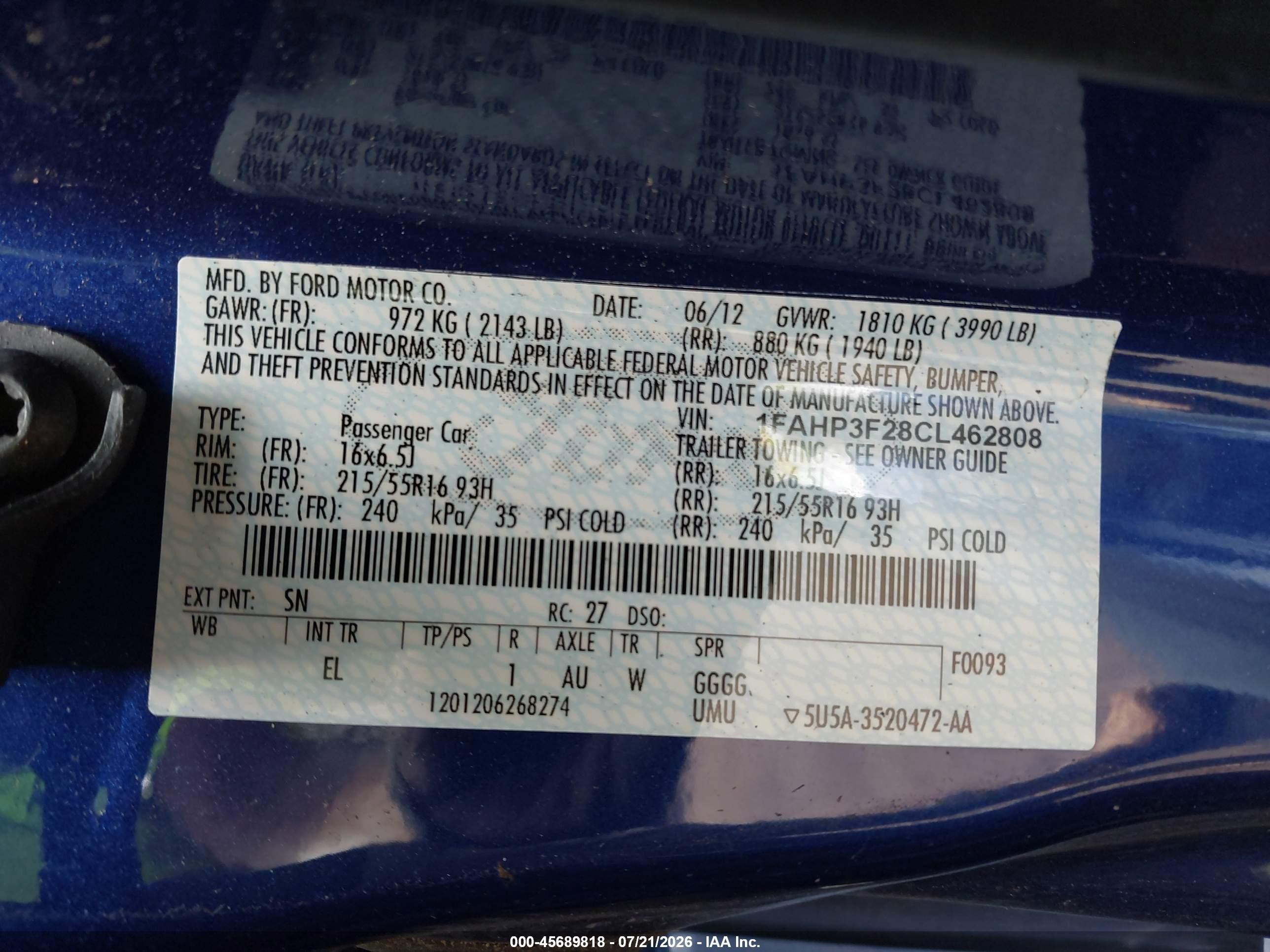 2012 Ford Focus Se Blue vin: 1FAHP3F28CL462808