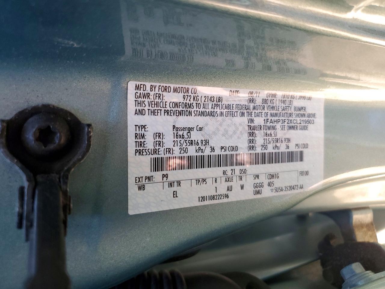 2012 Ford Focus Se Turquoise vin: 1FAHP3F2XCL219503