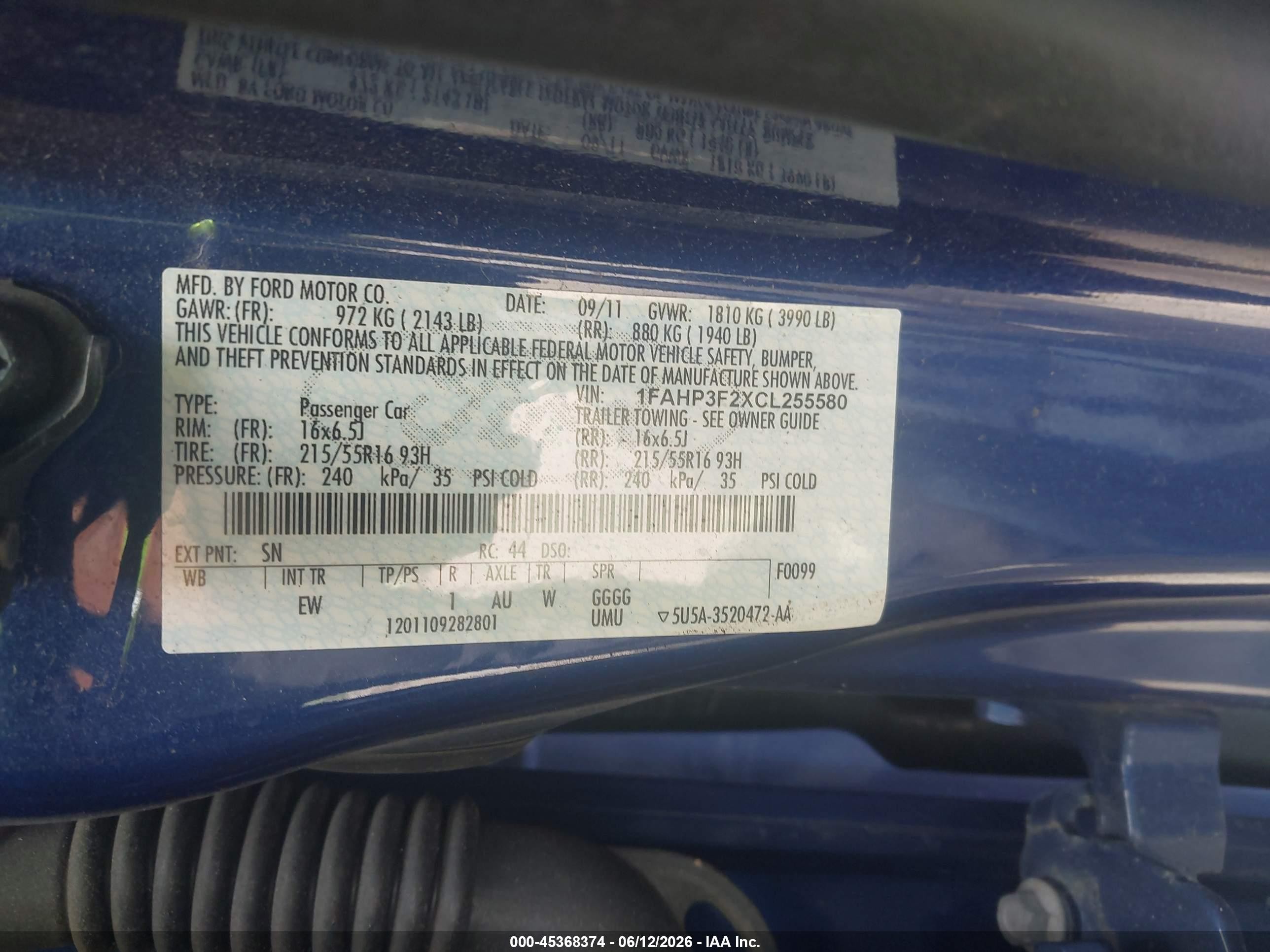 2012 Ford Focus Se Blue vin: 1FAHP3F2XCL255580