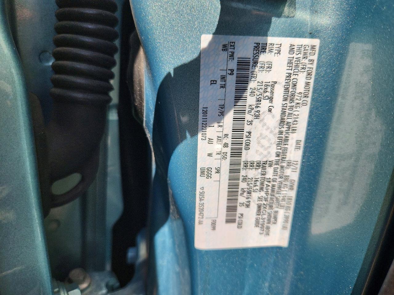 2012 Ford Focus Se Teal vin: 1FAHP3F2XCL319973