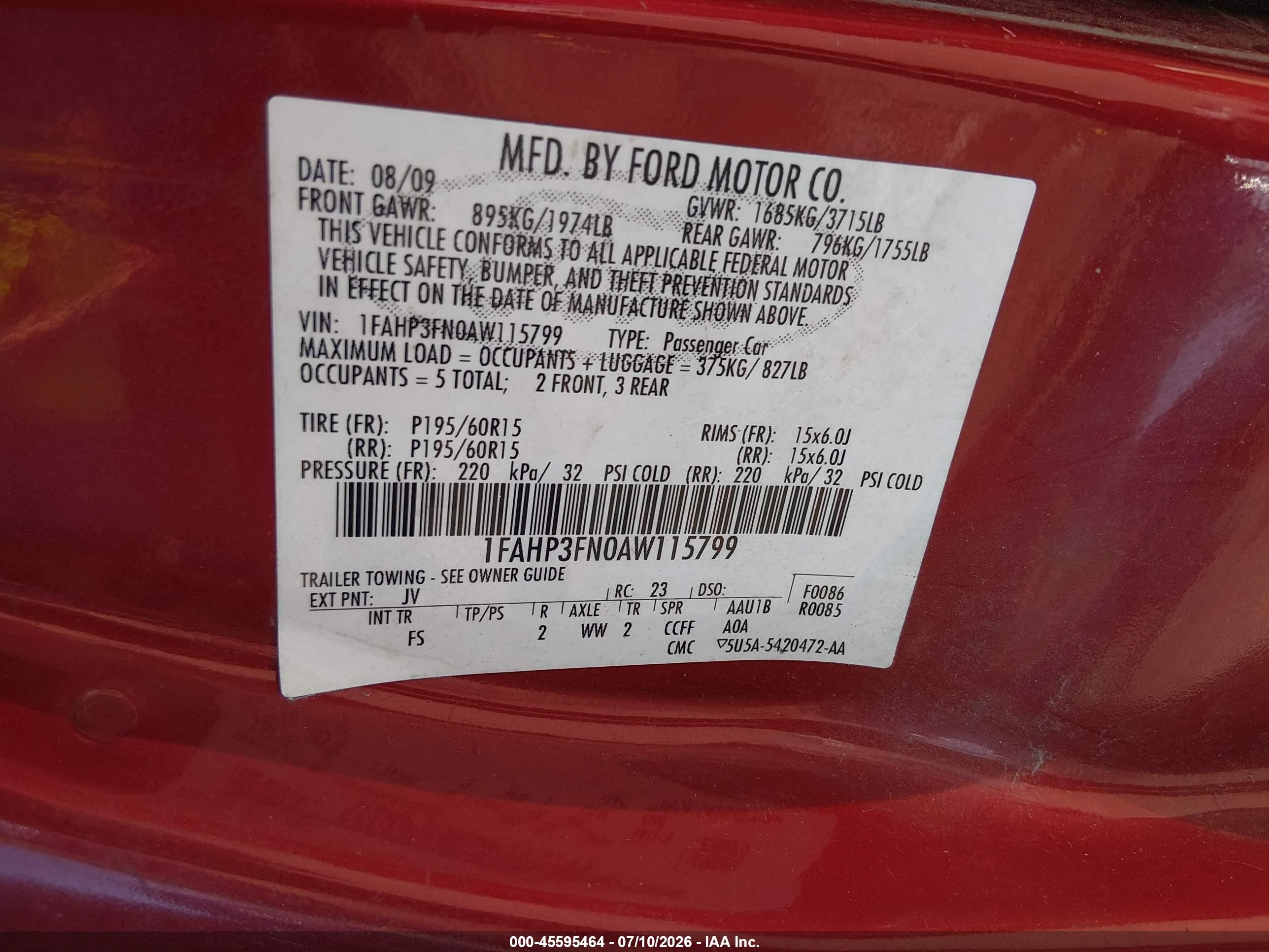 2010 Ford Focus Se Red vin: 1FAHP3FN0AW115799