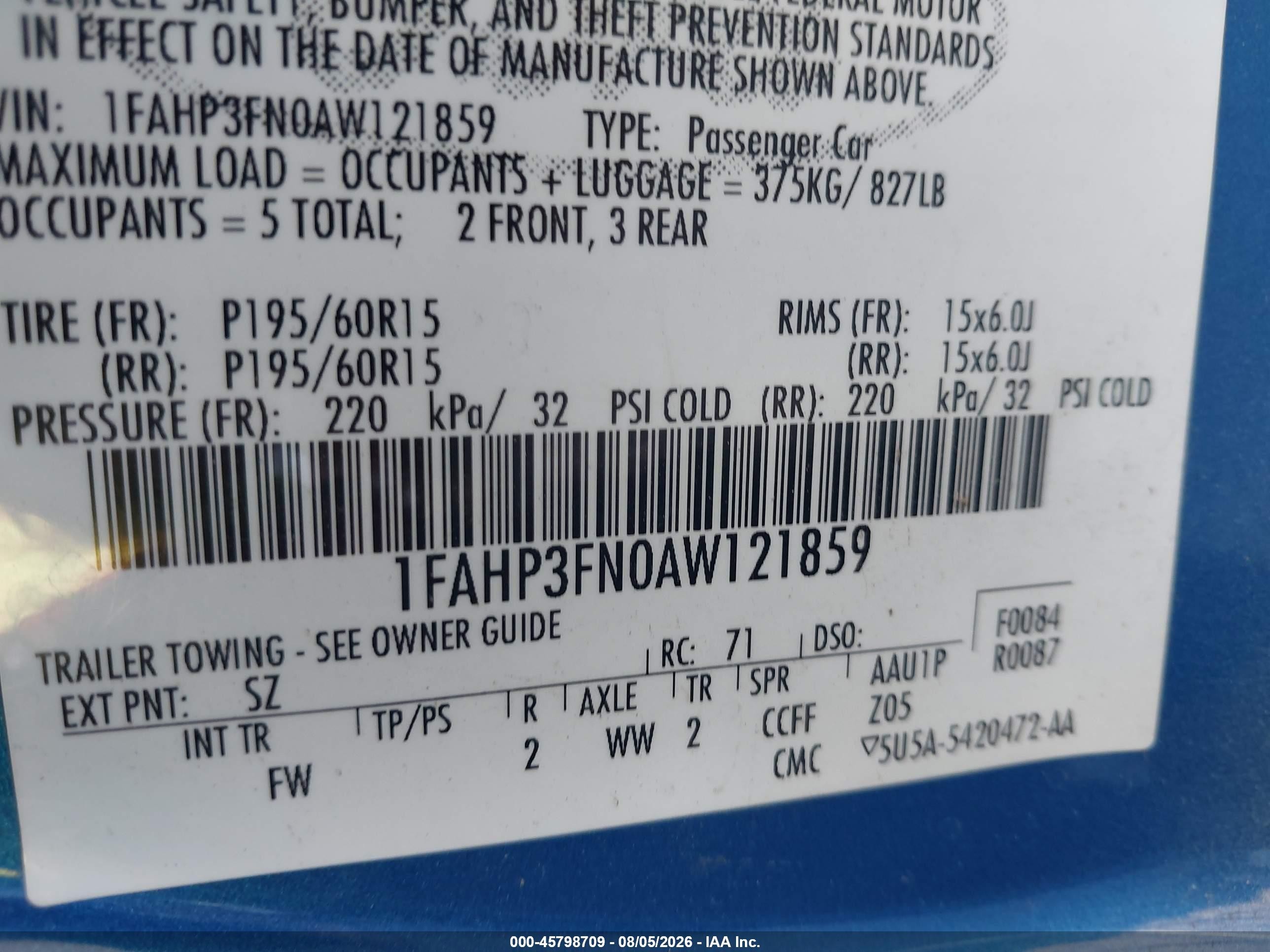 2010 Ford Focus Se Blue vin: 1FAHP3FN0AW121859