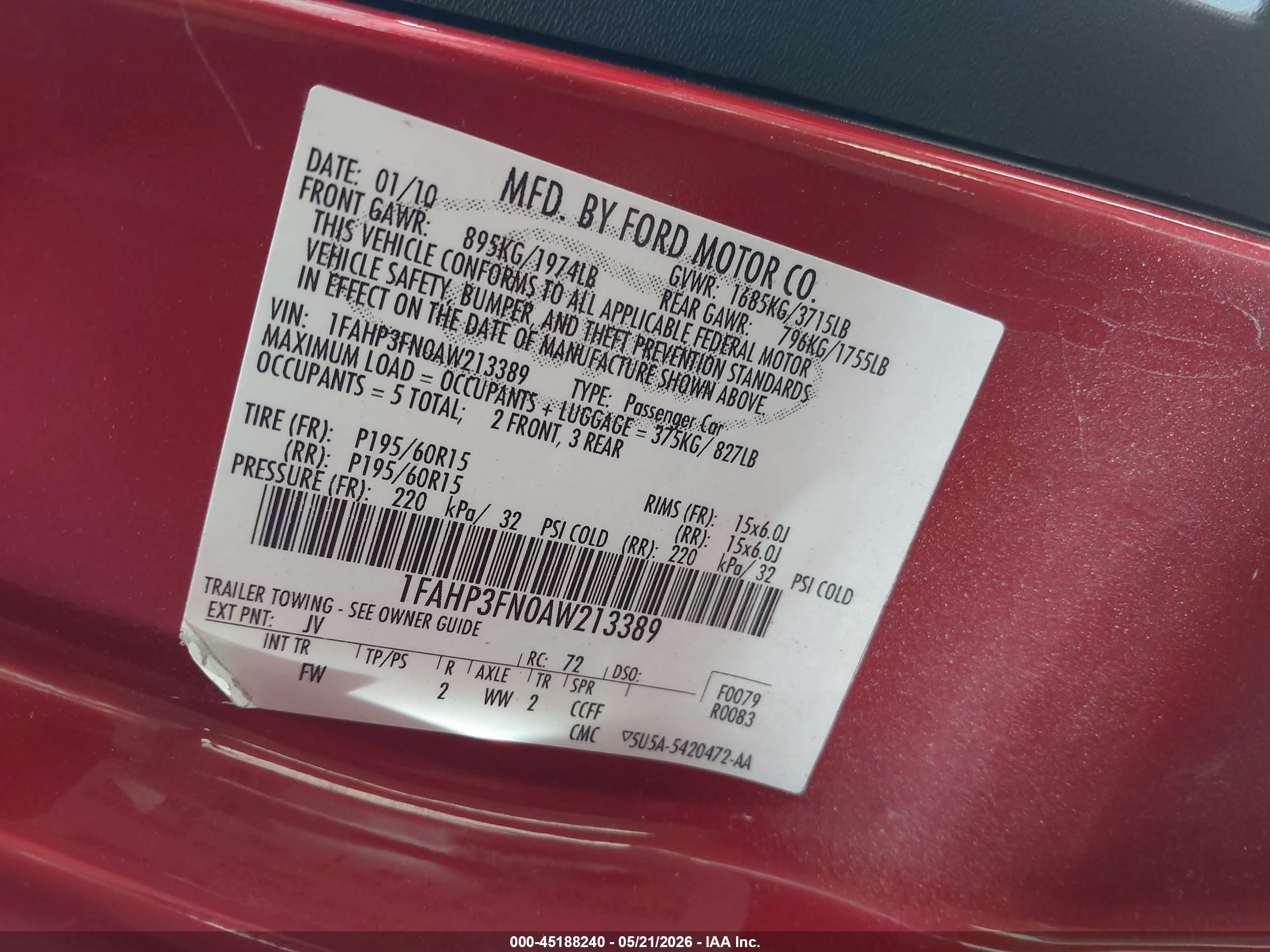 2010 Ford Focus Se Red vin: 1FAHP3FN0AW213389