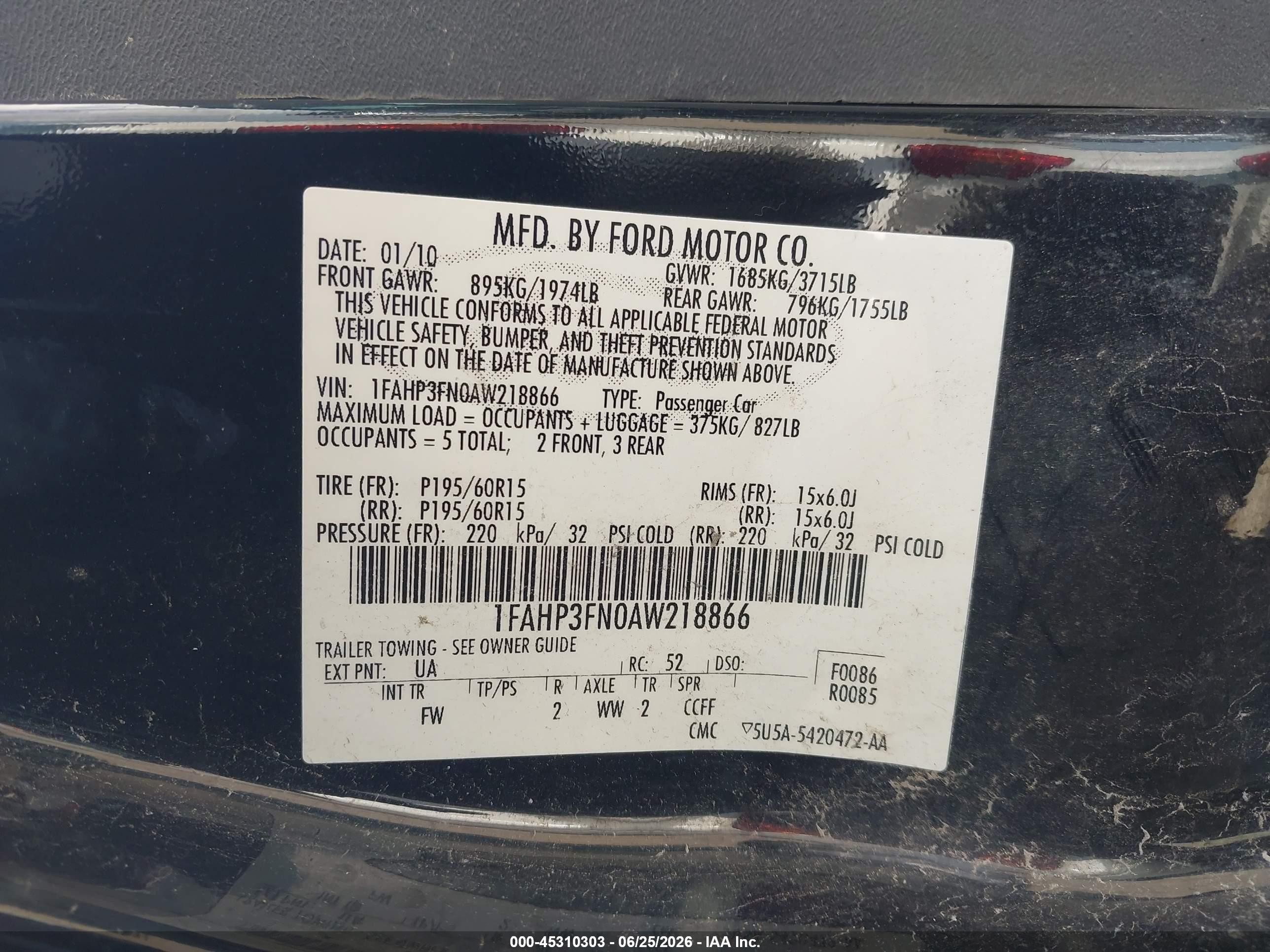 2010 Ford Focus Se Black vin: 1FAHP3FN0AW218866