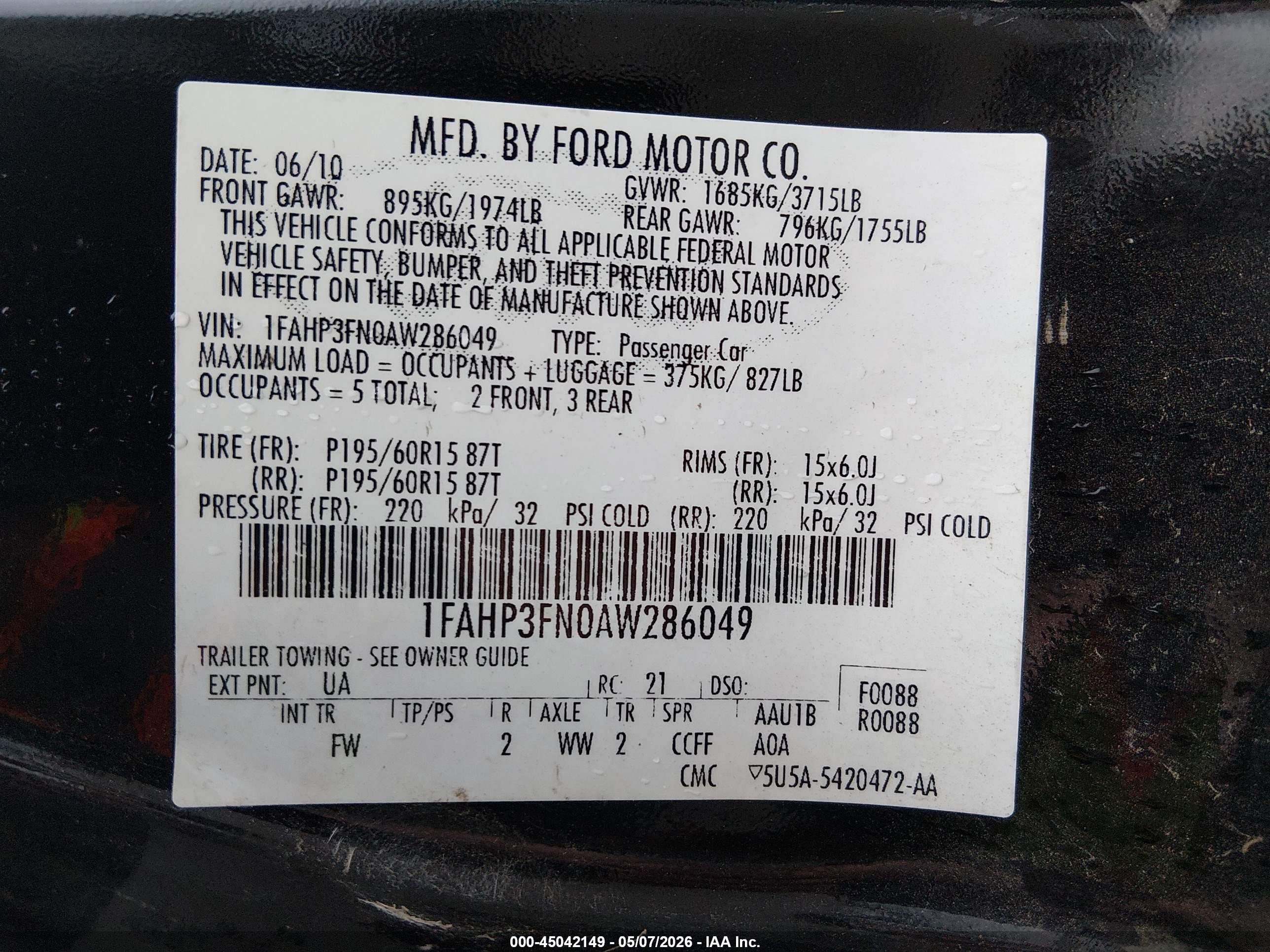 2010 Ford Focus Se Black vin: 1FAHP3FN0AW286049