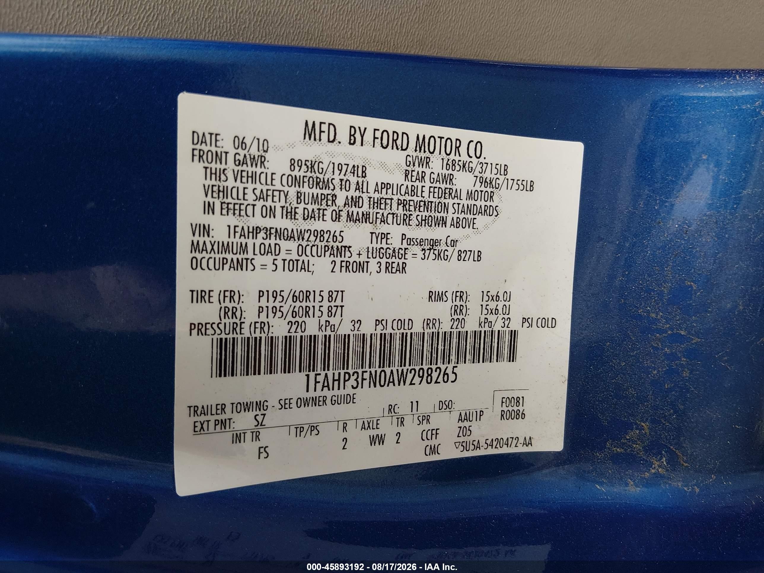 2010 Ford Focus Se Синий vin: 1FAHP3FN0AW298265