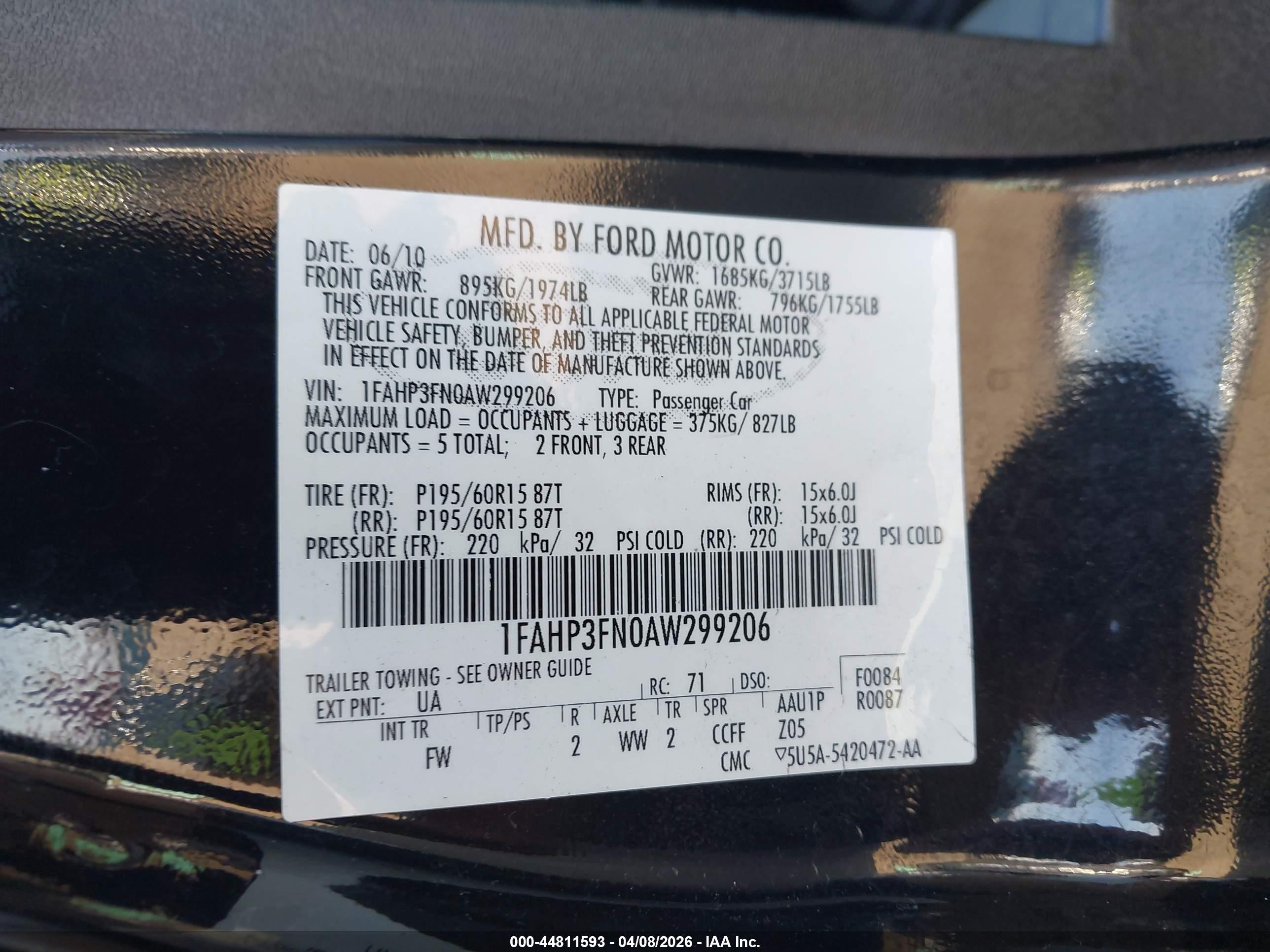 2010 Ford Focus Se Black vin: 1FAHP3FN0AW299206