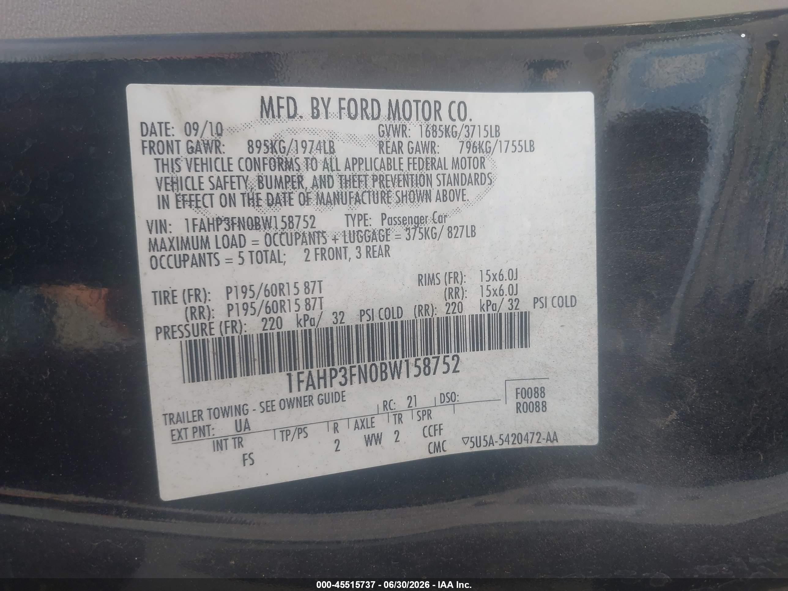 2011 Ford Focus Se Black vin: 1FAHP3FN0BW158752