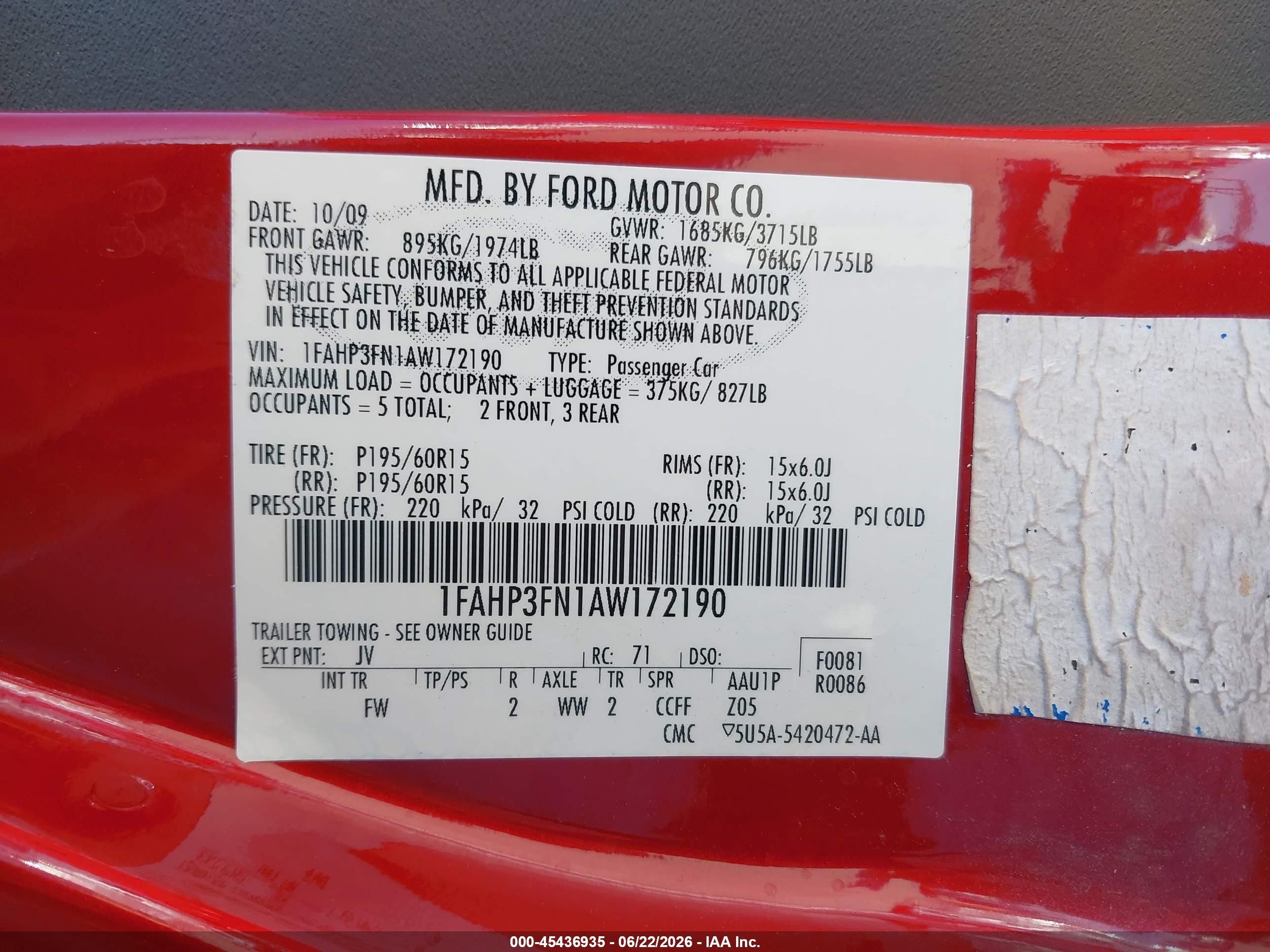 2010 Ford Focus Se Red vin: 1FAHP3FN1AW172190