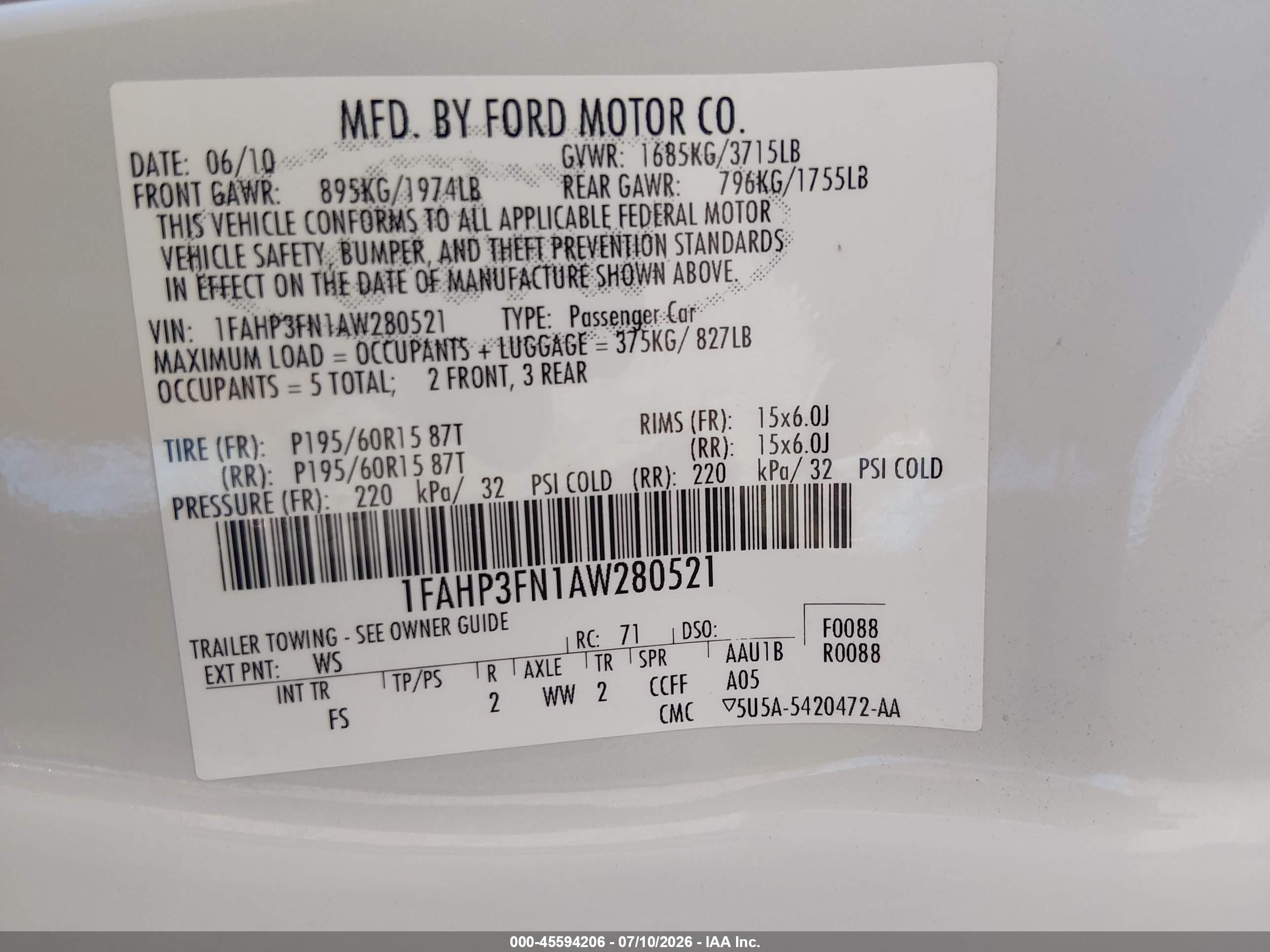 2010 Ford Focus Se White vin: 1FAHP3FN1AW280521