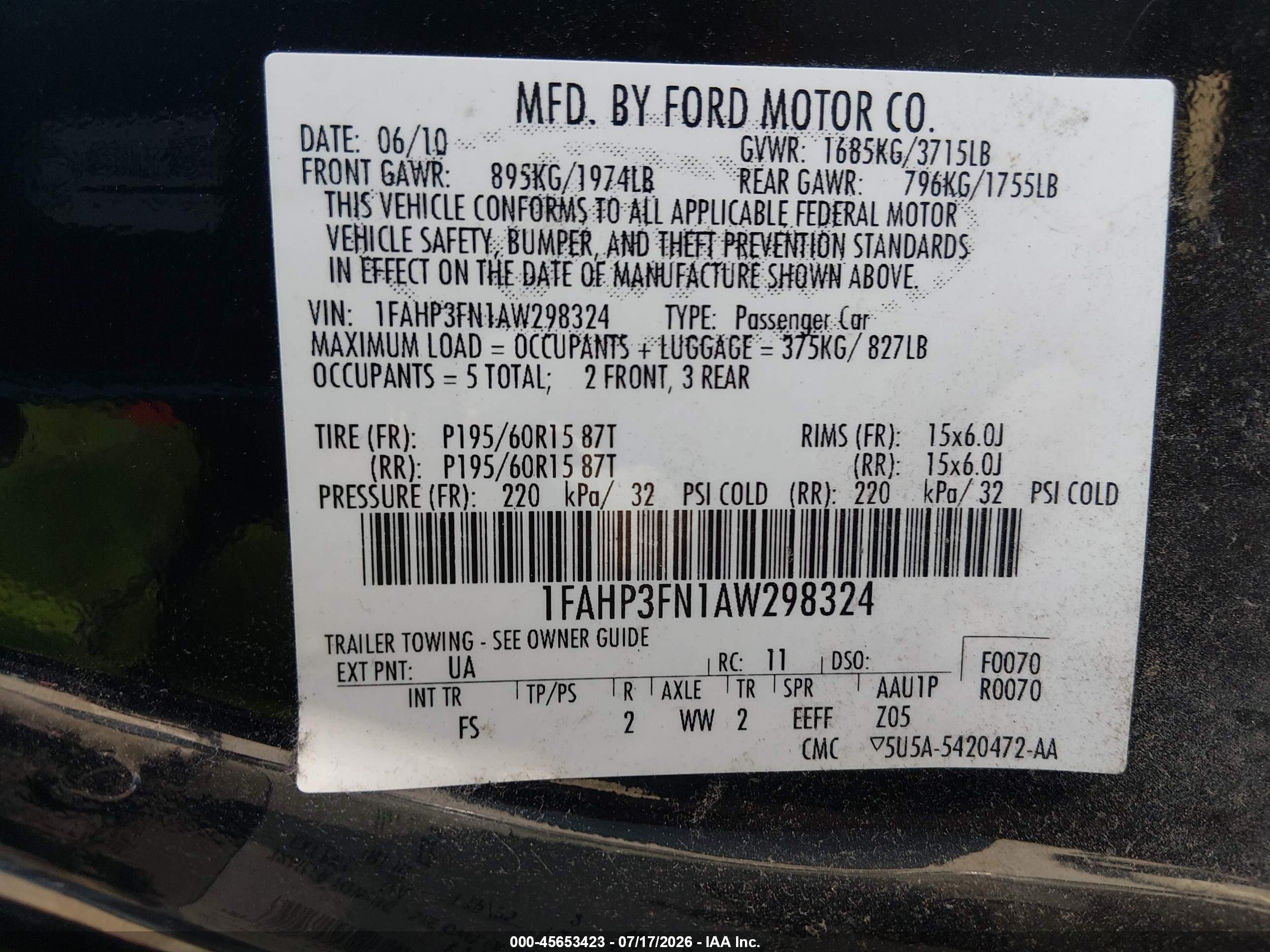 2010 Ford Focus Se Black vin: 1FAHP3FN1AW298324