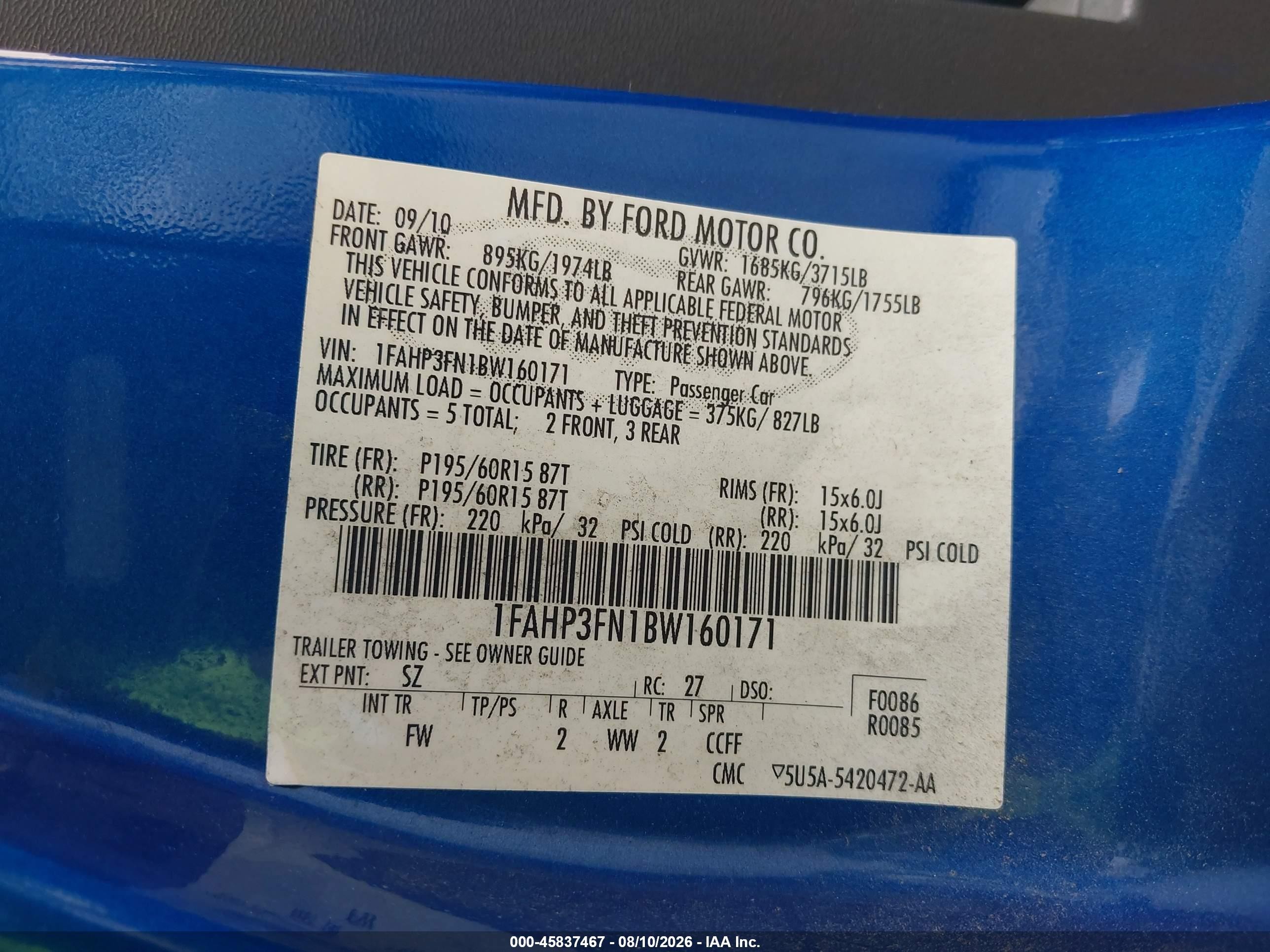 2011 Ford Focus Se Blue vin: 1FAHP3FN1BW160171