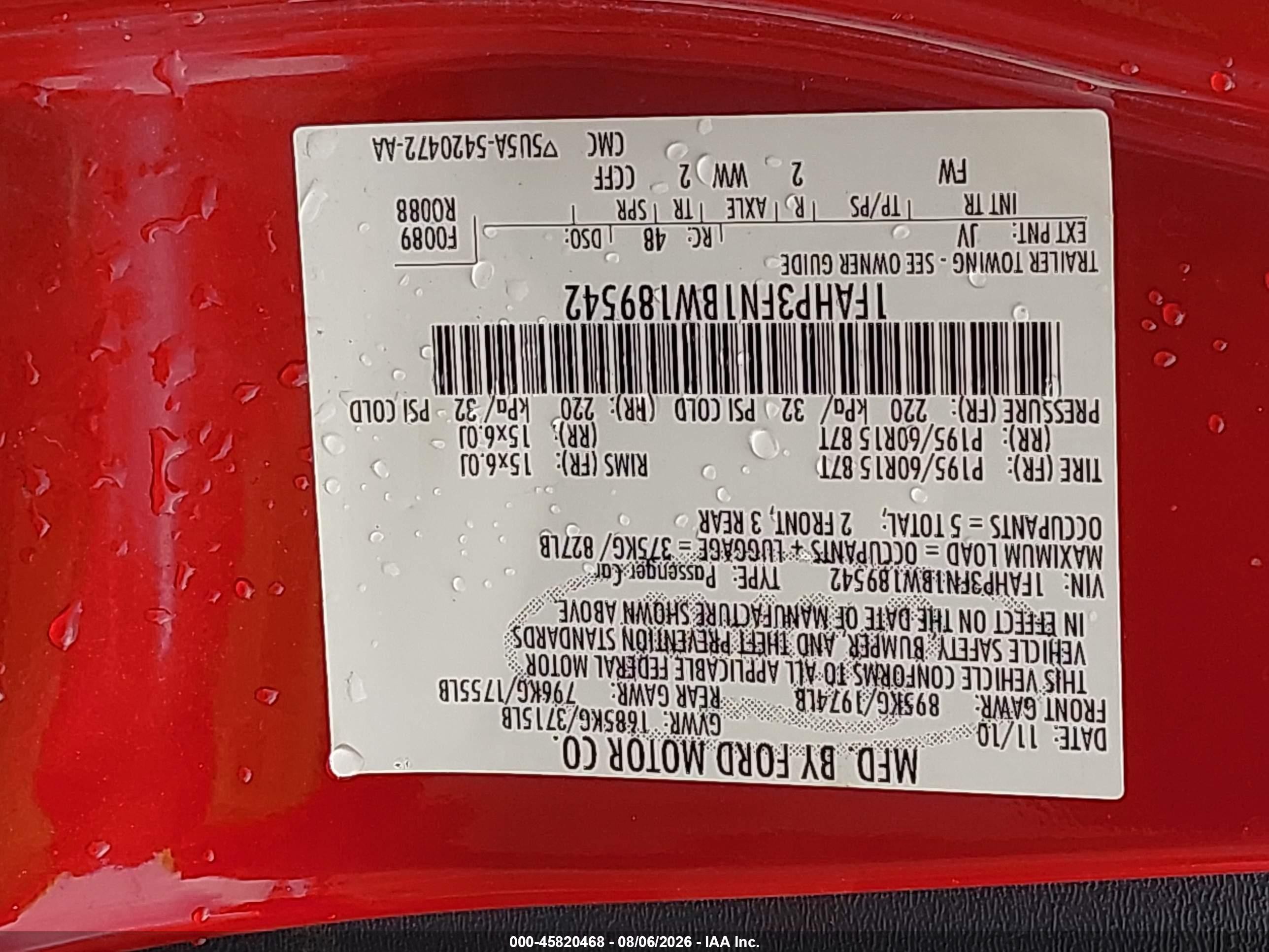 2011 Ford Focus Se Red vin: 1FAHP3FN1BW189542