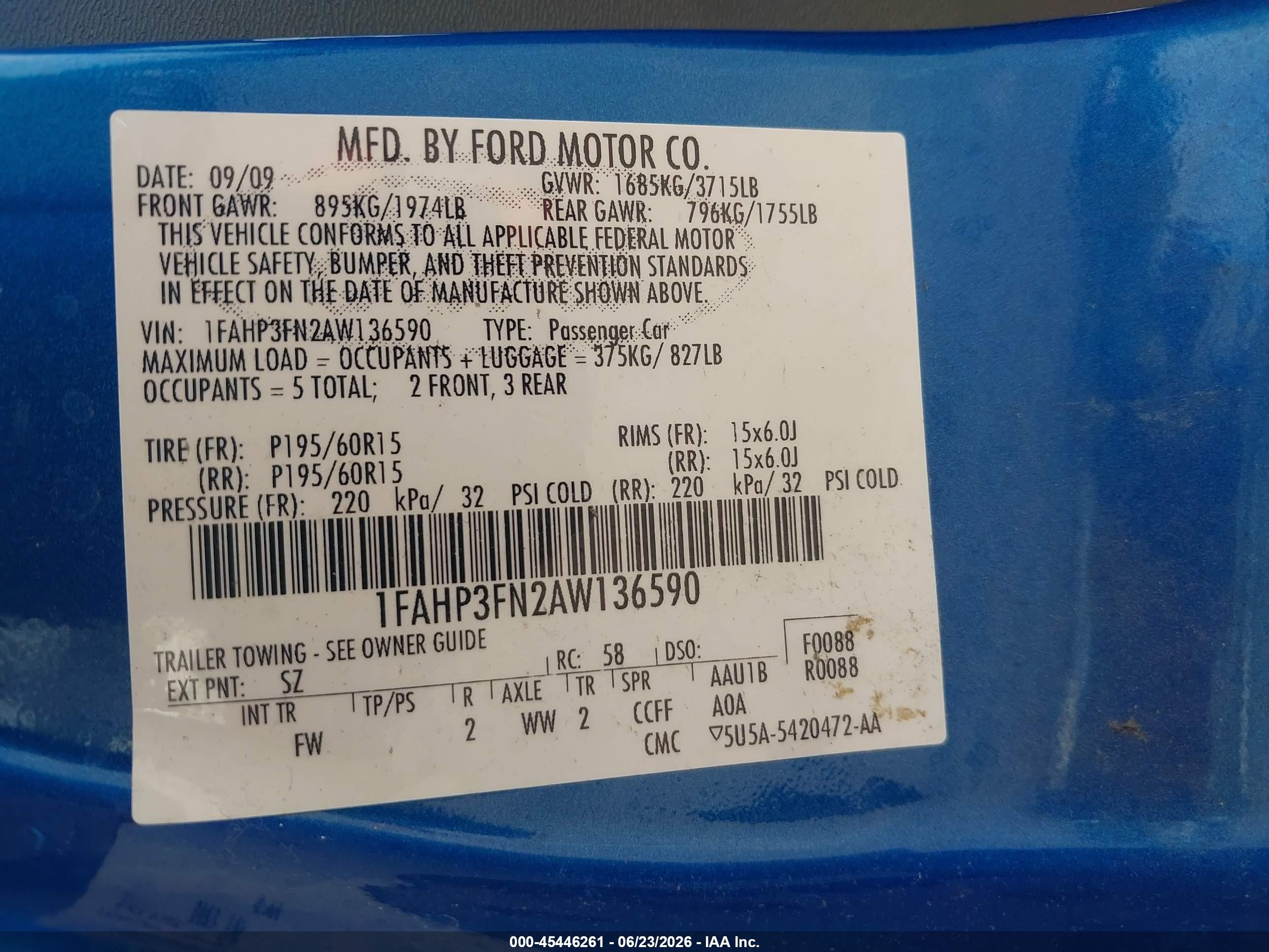 2010 Ford Focus Se Blue vin: 1FAHP3FN2AW136590