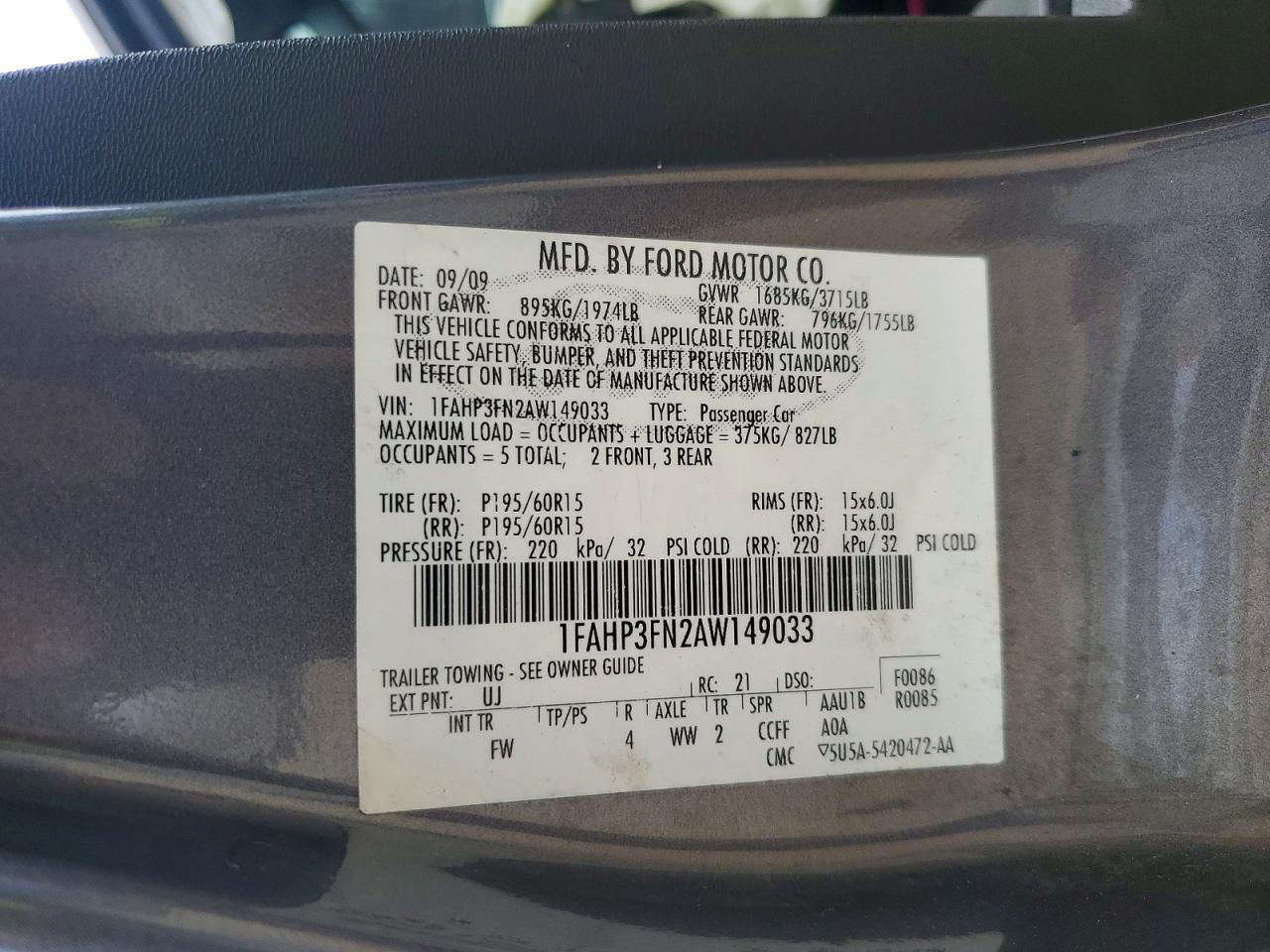 2010 Ford Focus Se Угольный vin: 1FAHP3FN2AW149033