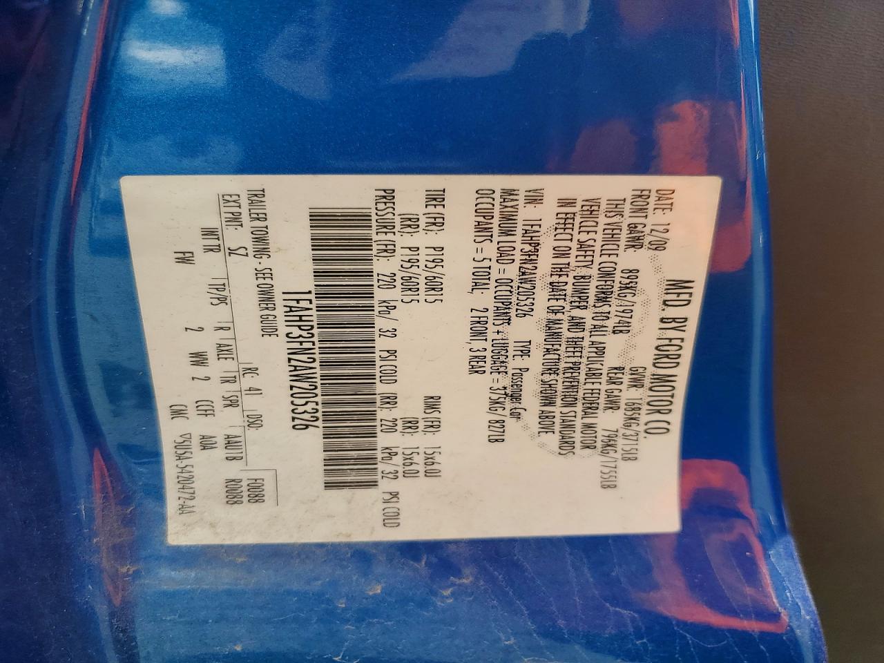 2010 Ford Focus Se Blue vin: 1FAHP3FN2AW205326