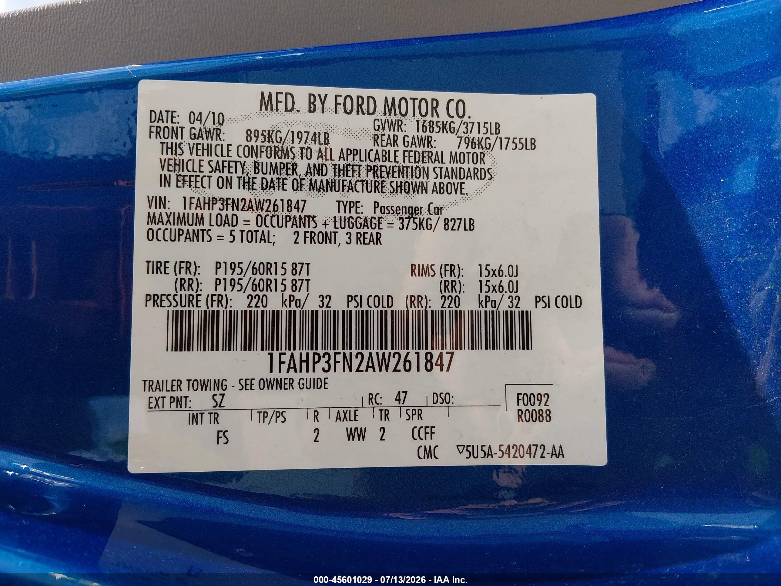 2010 Ford Focus Se Blue vin: 1FAHP3FN2AW261847