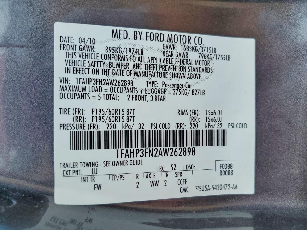 2010 Ford Focus Se Gray vin: 1FAHP3FN2AW262898