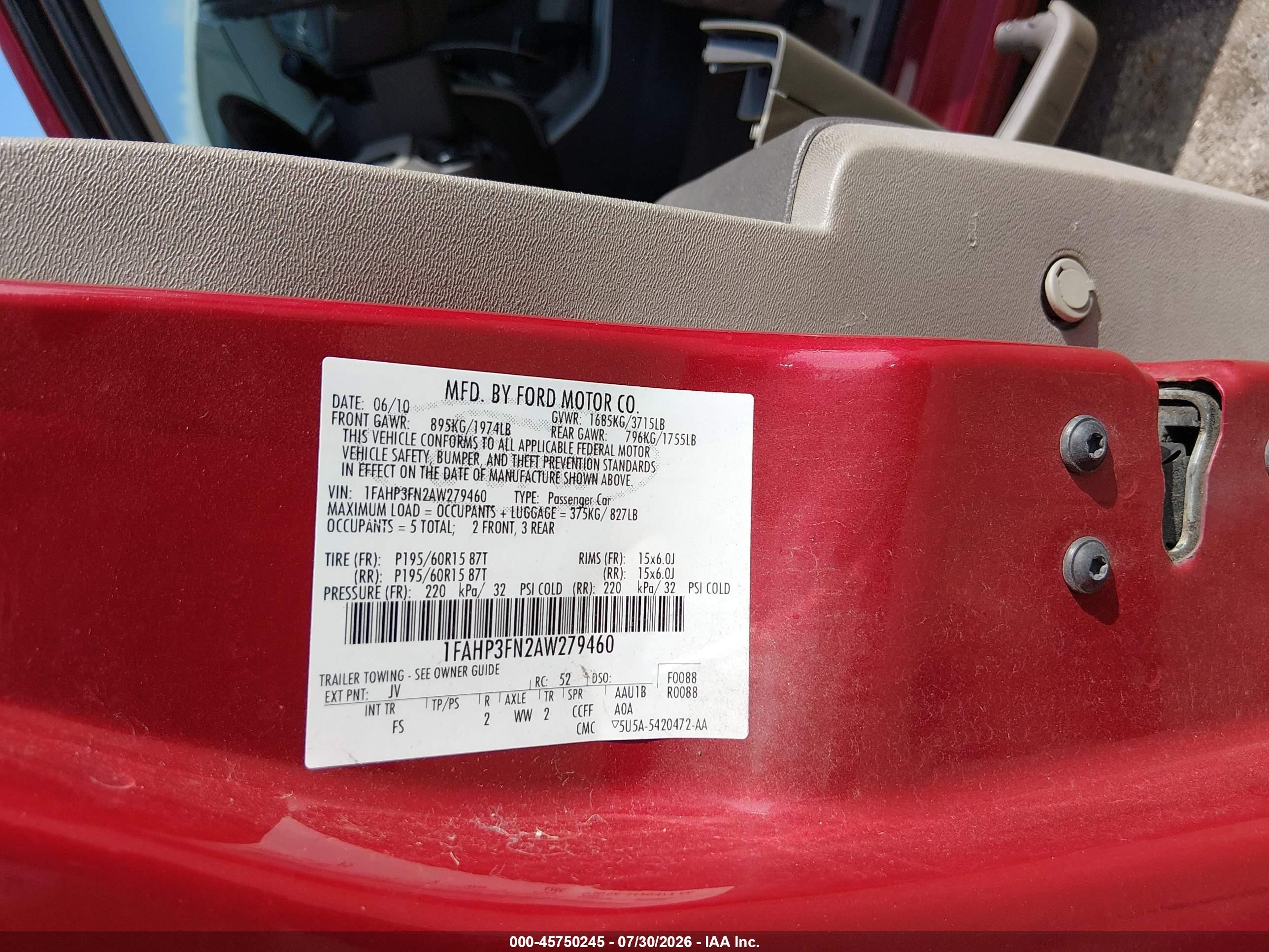 2010 Ford Focus Se Red vin: 1FAHP3FN2AW279460
