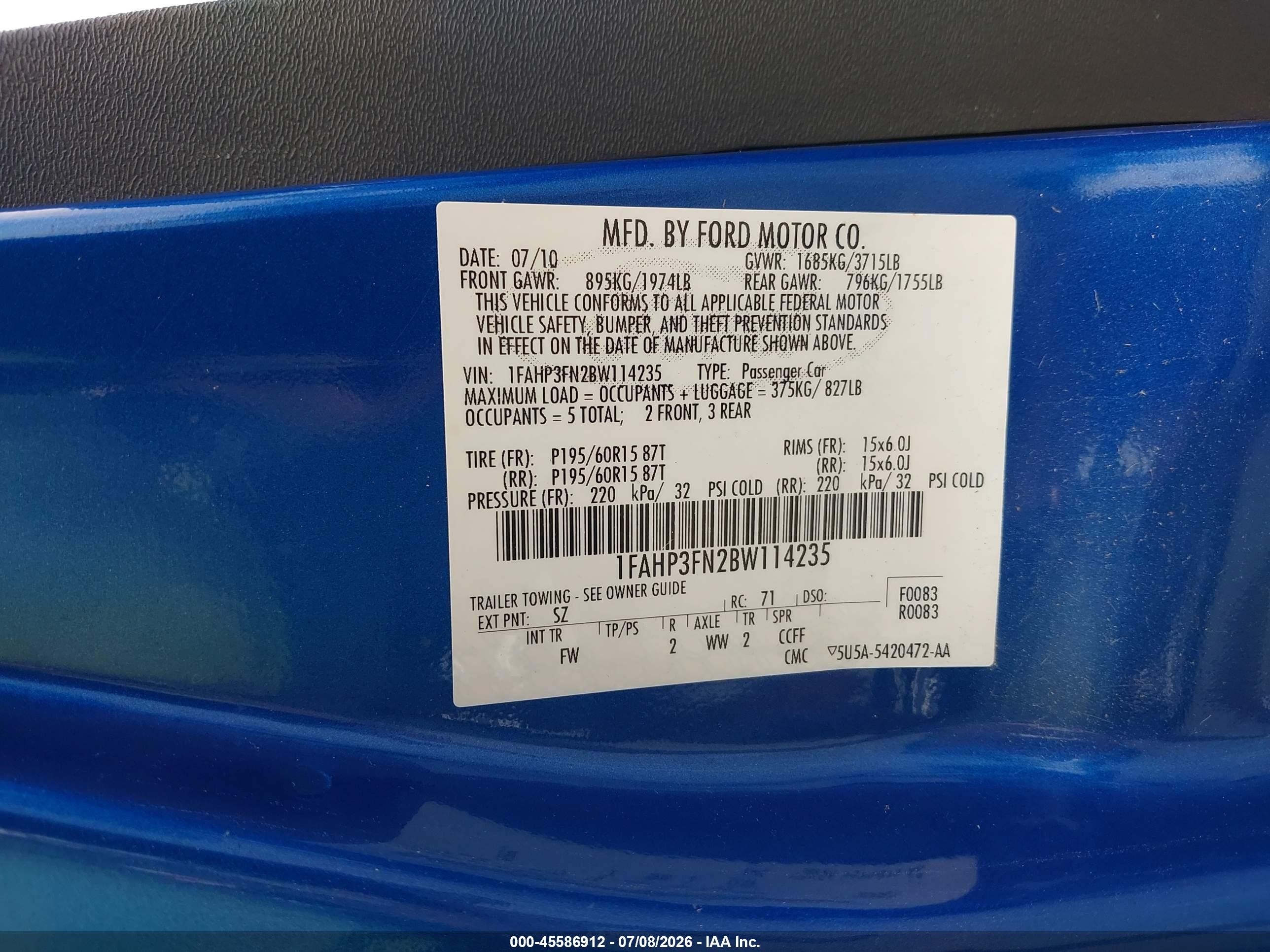 2011 Ford Focus Se Blue vin: 1FAHP3FN2BW114235