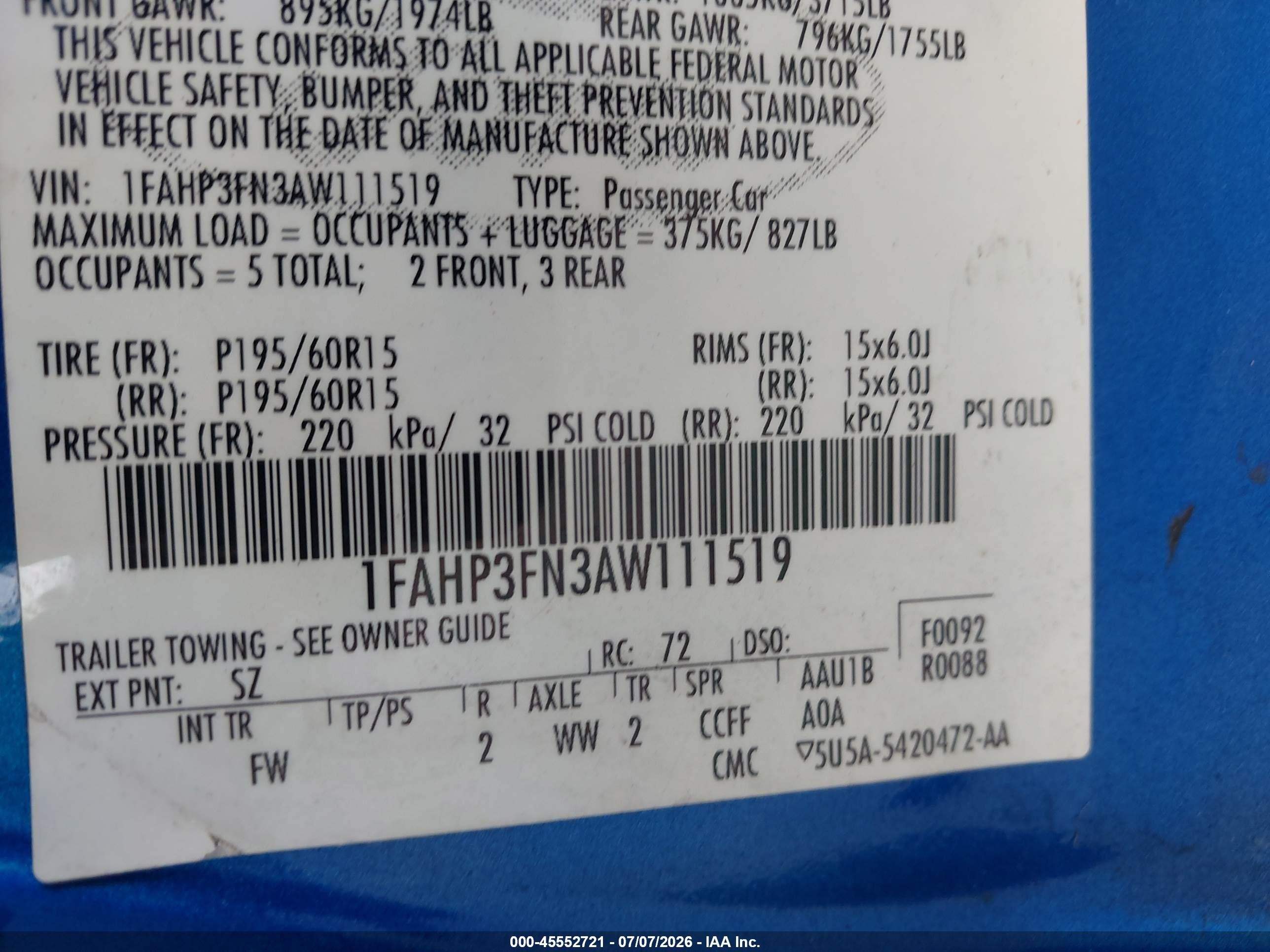 2010 Ford Focus Se Blue vin: 1FAHP3FN3AW111519