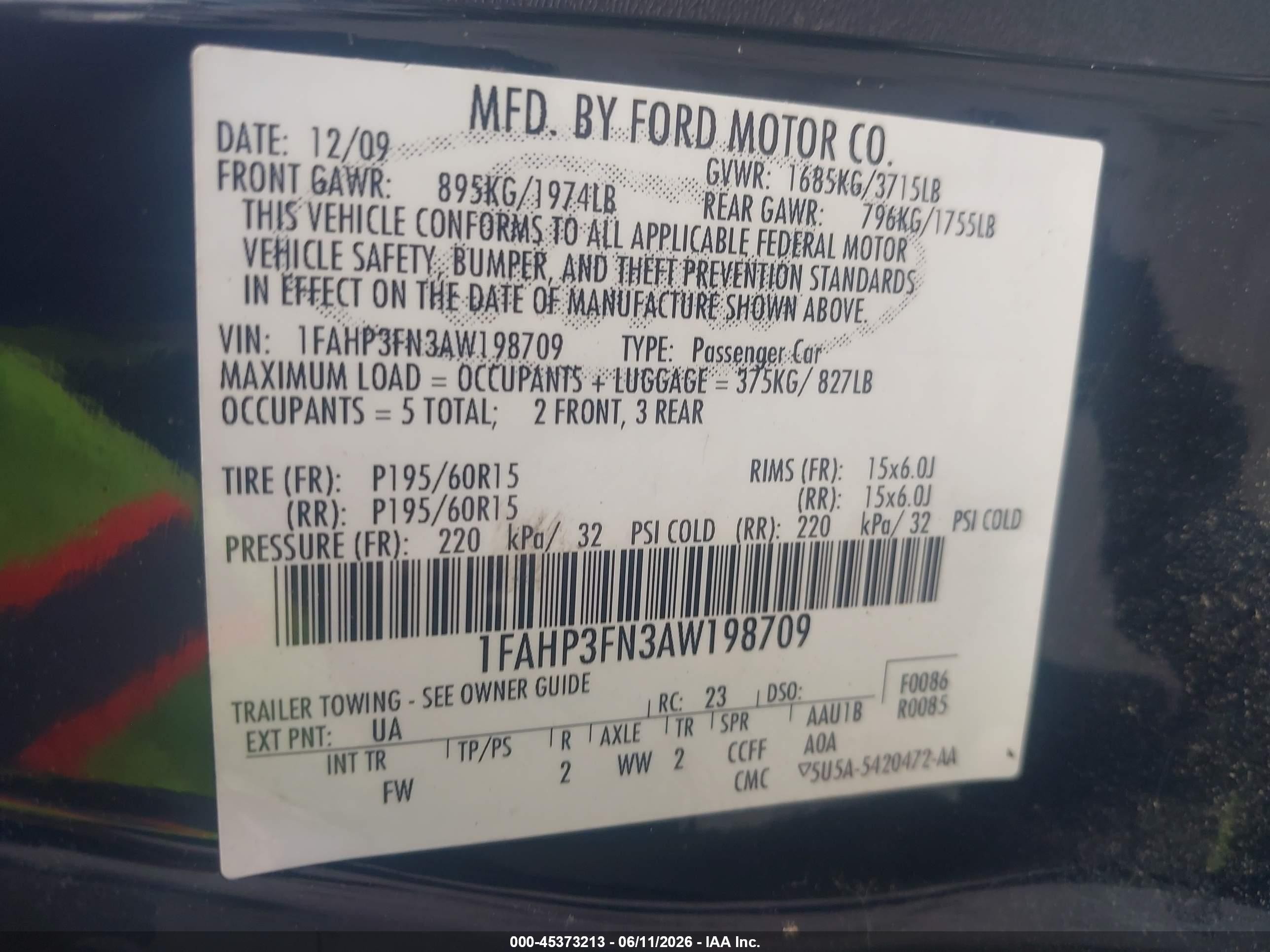 2010 Ford Focus Se Black vin: 1FAHP3FN3AW198709