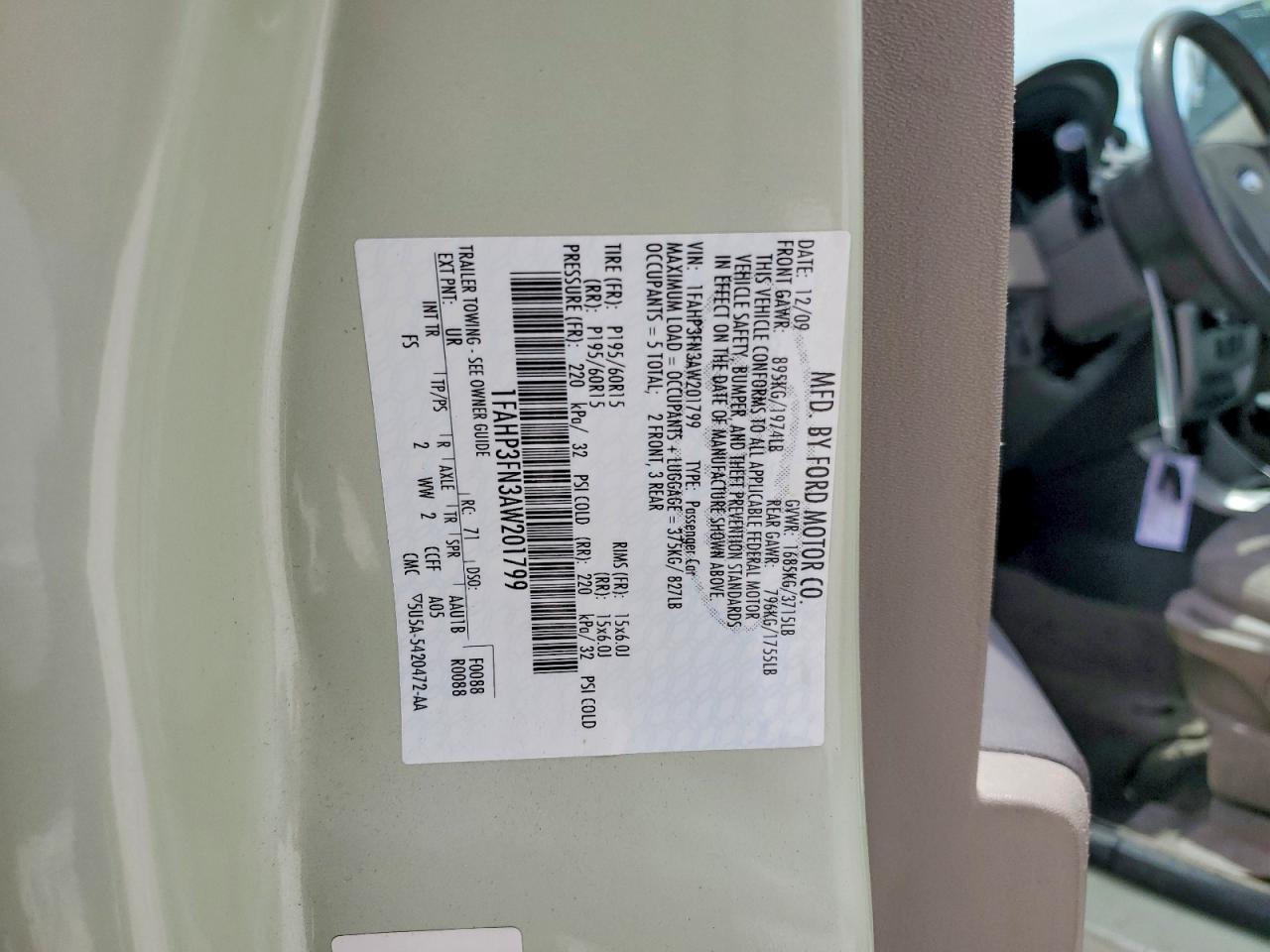 2010 Ford Focus Se Green vin: 1FAHP3FN3AW201799
