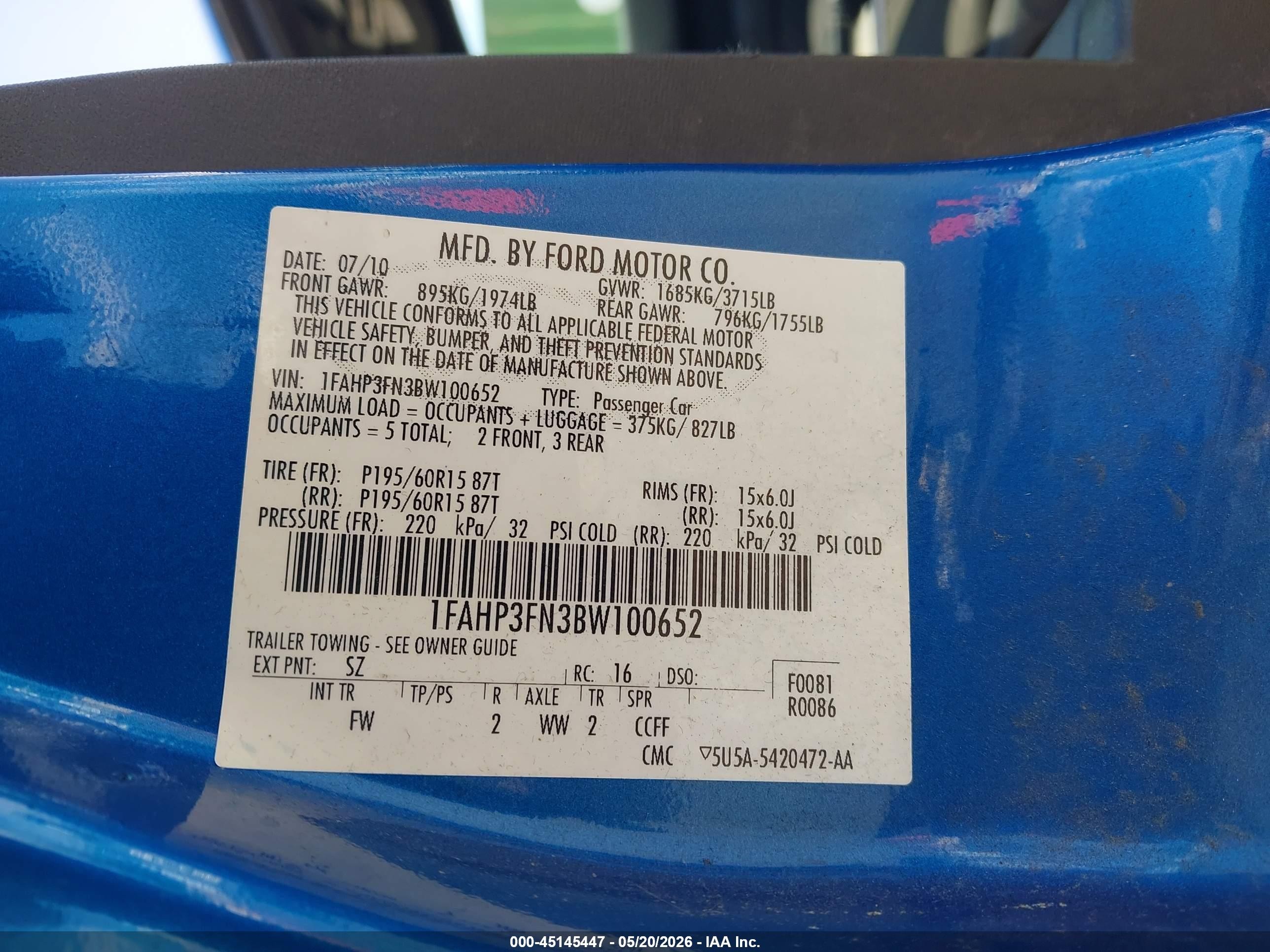 2011 Ford Focus Se Blue vin: 1FAHP3FN3BW100652