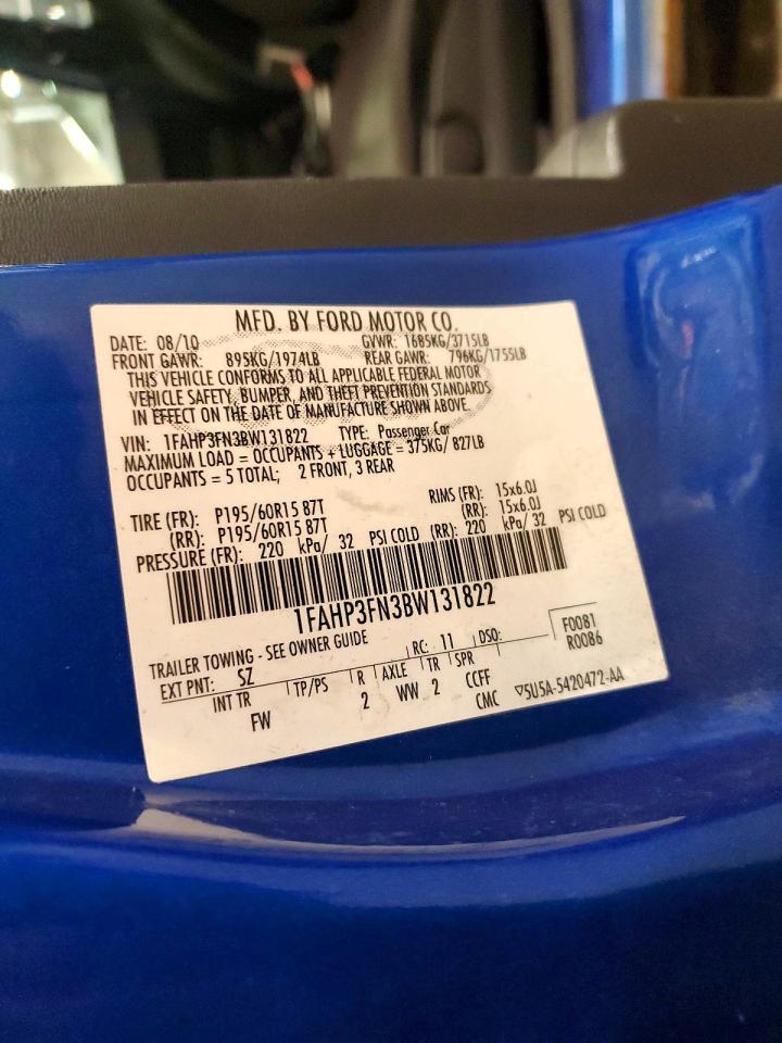 2011 Ford Focus Se Blue vin: 1FAHP3FN3BW131822
