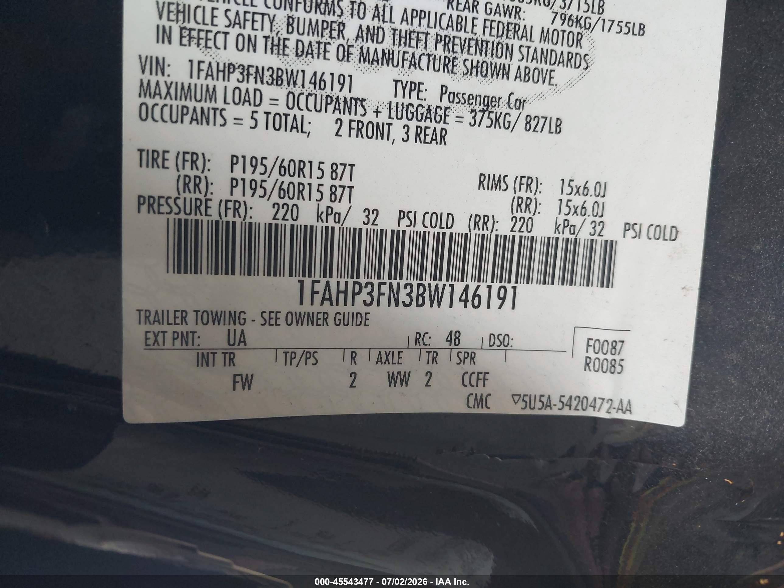 2011 Ford Focus Se Черный vin: 1FAHP3FN3BW146191
