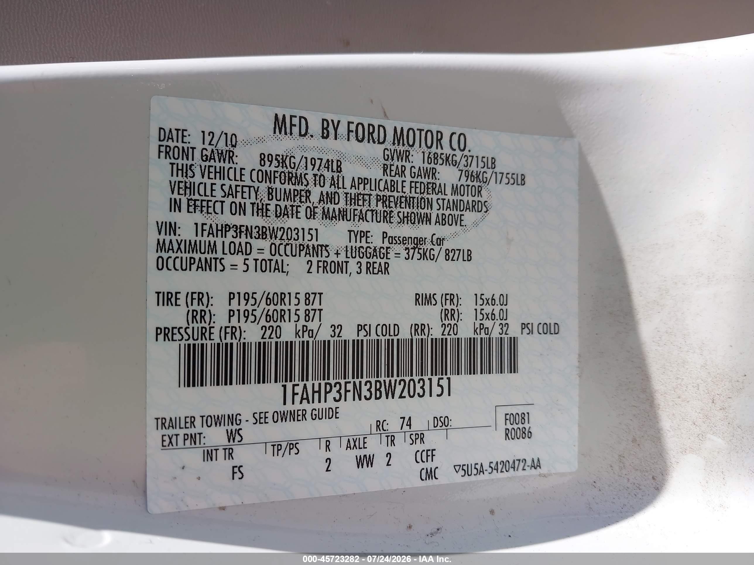 2011 Ford Focus Se White vin: 1FAHP3FN3BW203151