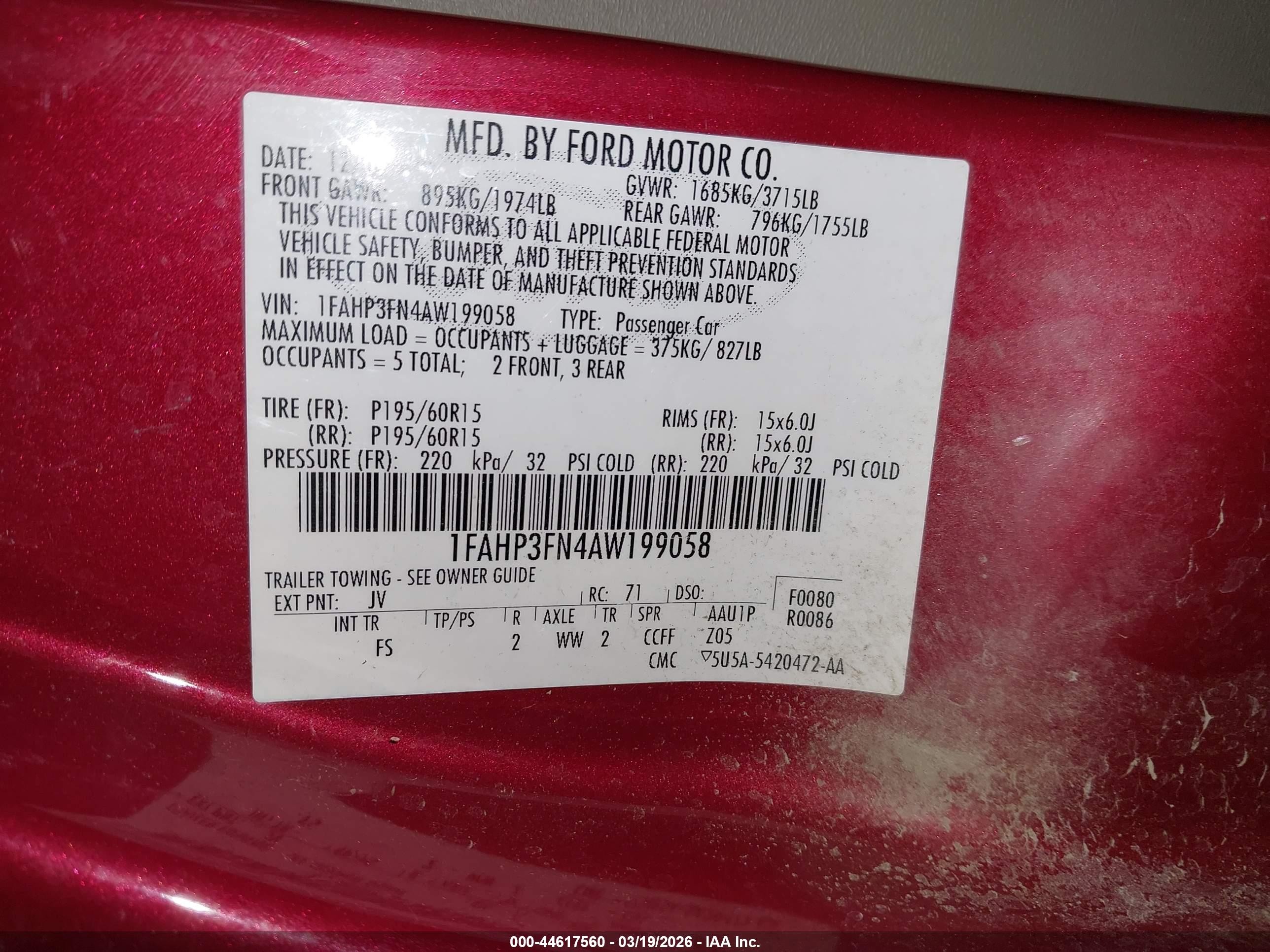 2010 Ford Focus Se Red vin: 1FAHP3FN4AW199058