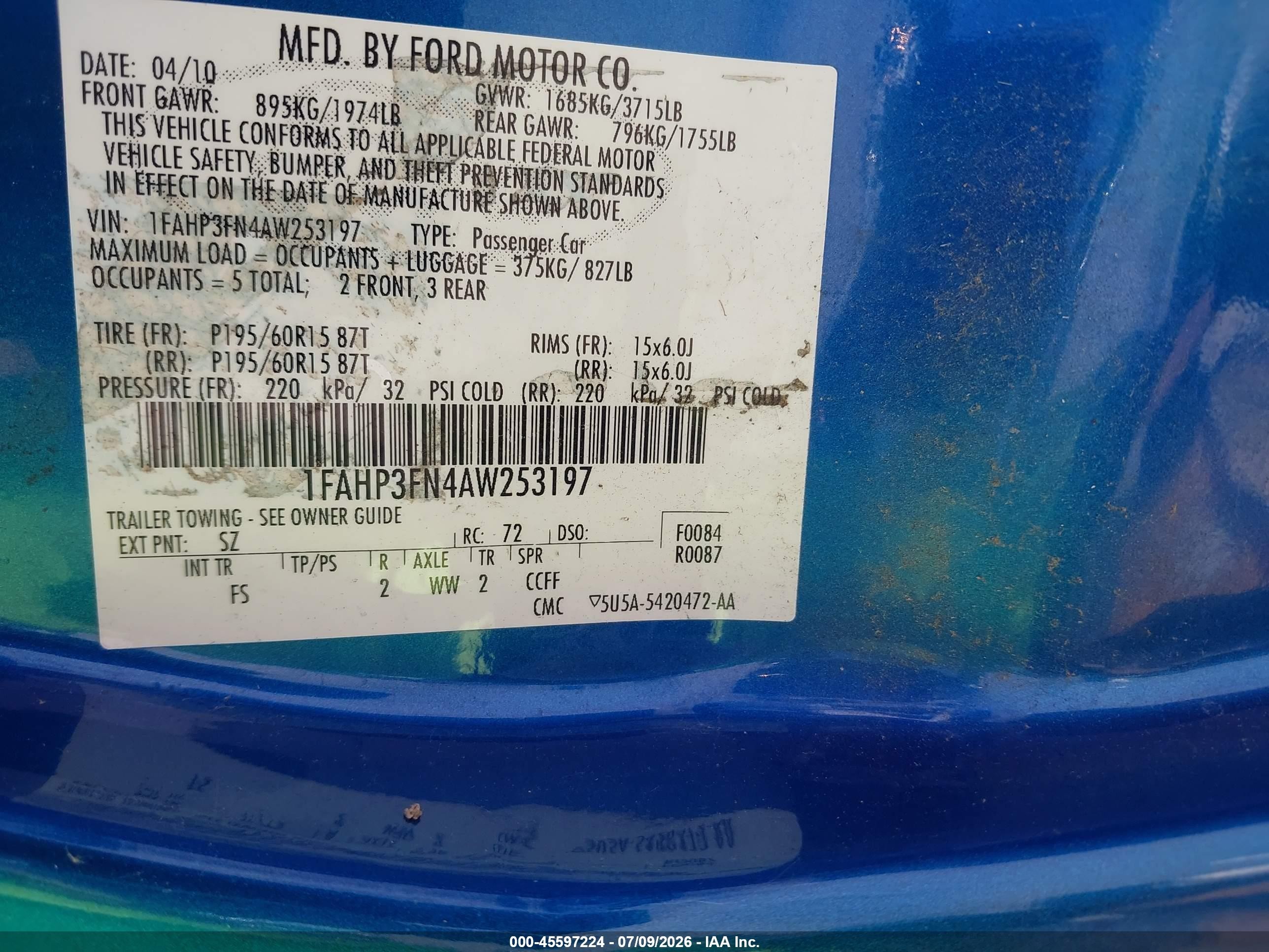 2010 Ford Focus Se Blue vin: 1FAHP3FN4AW253197