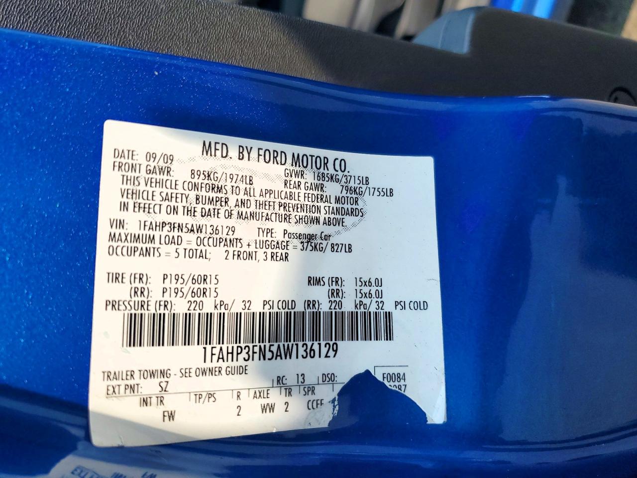 2010 Ford Focus Se Blue vin: 1FAHP3FN5AW136129