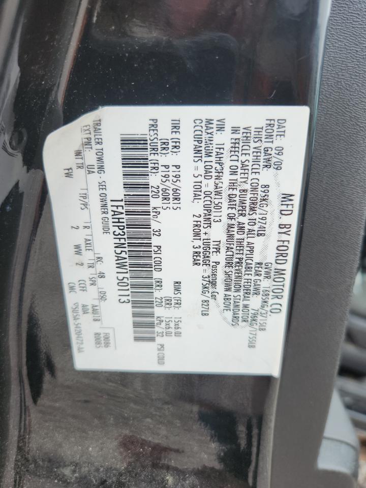 2010 Ford Focus Black vin: 1FAHP3FN5AW150113