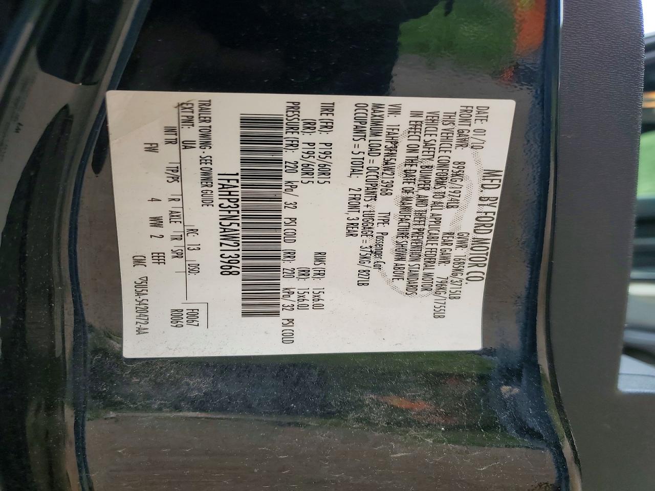 2010 Ford Focus Se Black vin: 1FAHP3FN5AW213968