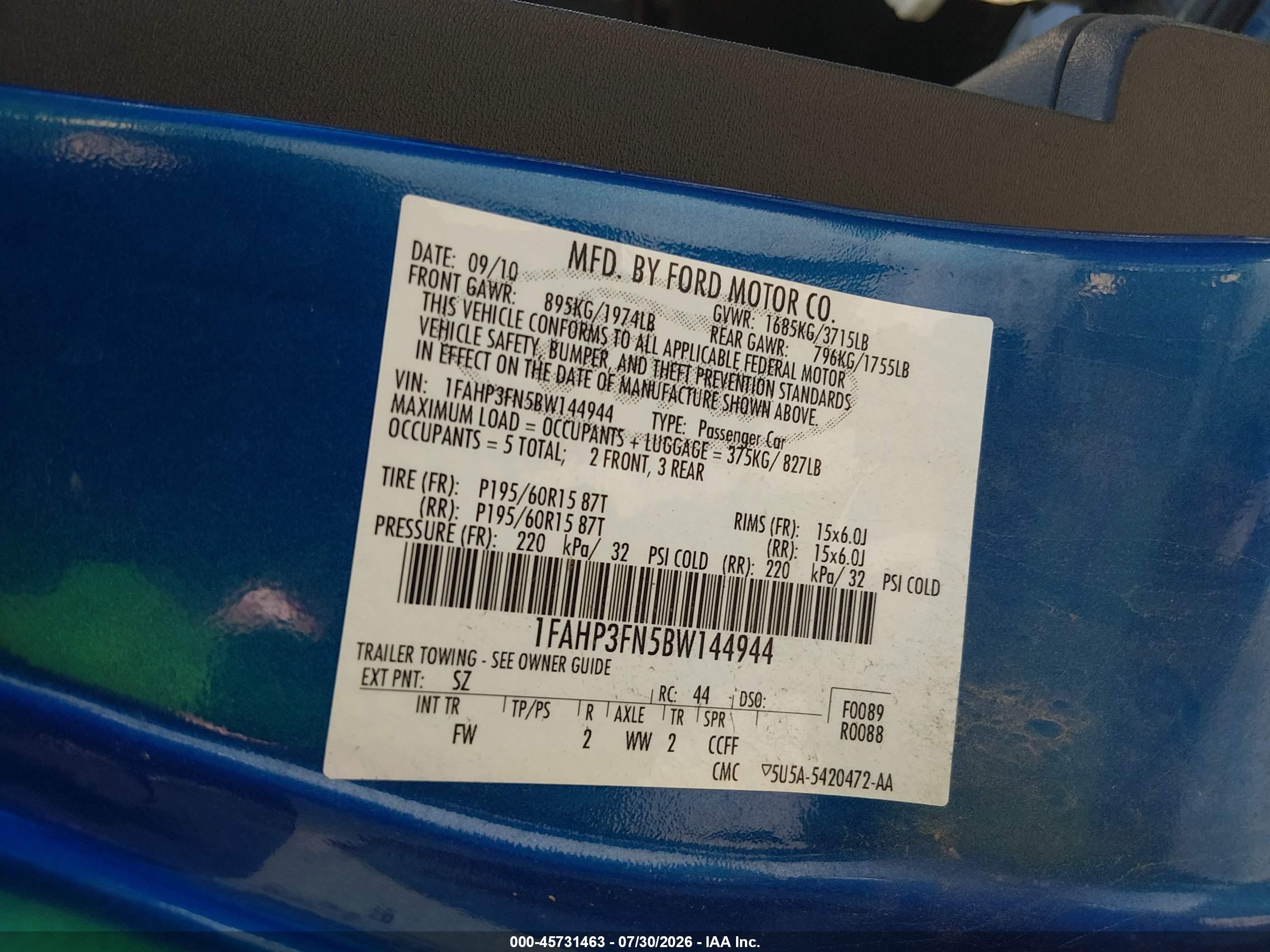 2011 Ford Focus Se Blue vin: 1FAHP3FN5BW144944
