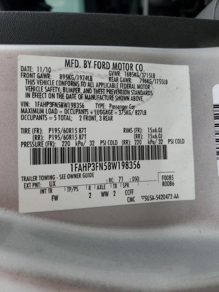 2011 Ford Focus Se Silver vin: 1FAHP3FN5BW198356
