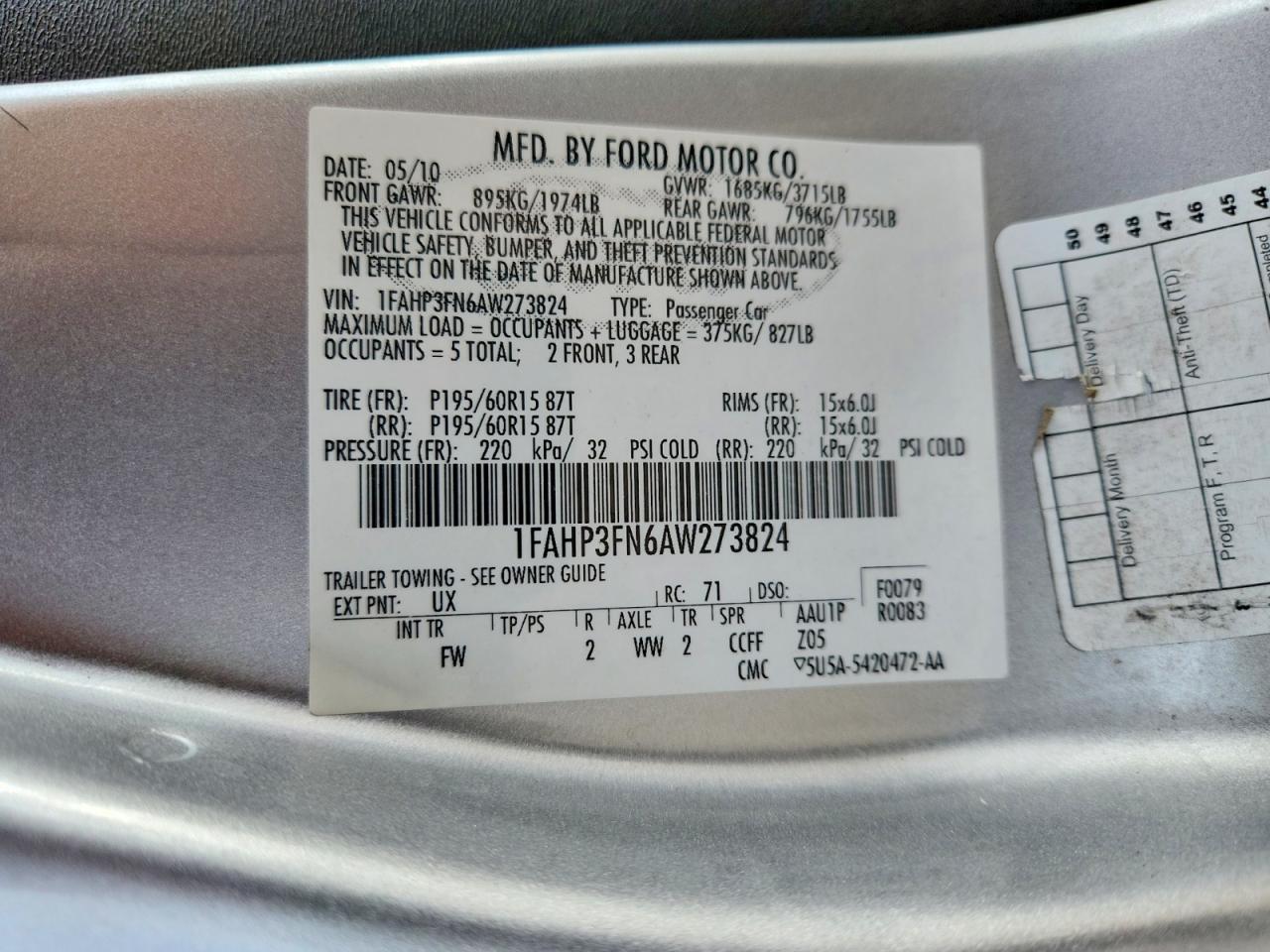 2010 Ford Focus Se Silver vin: 1FAHP3FN6AW273824