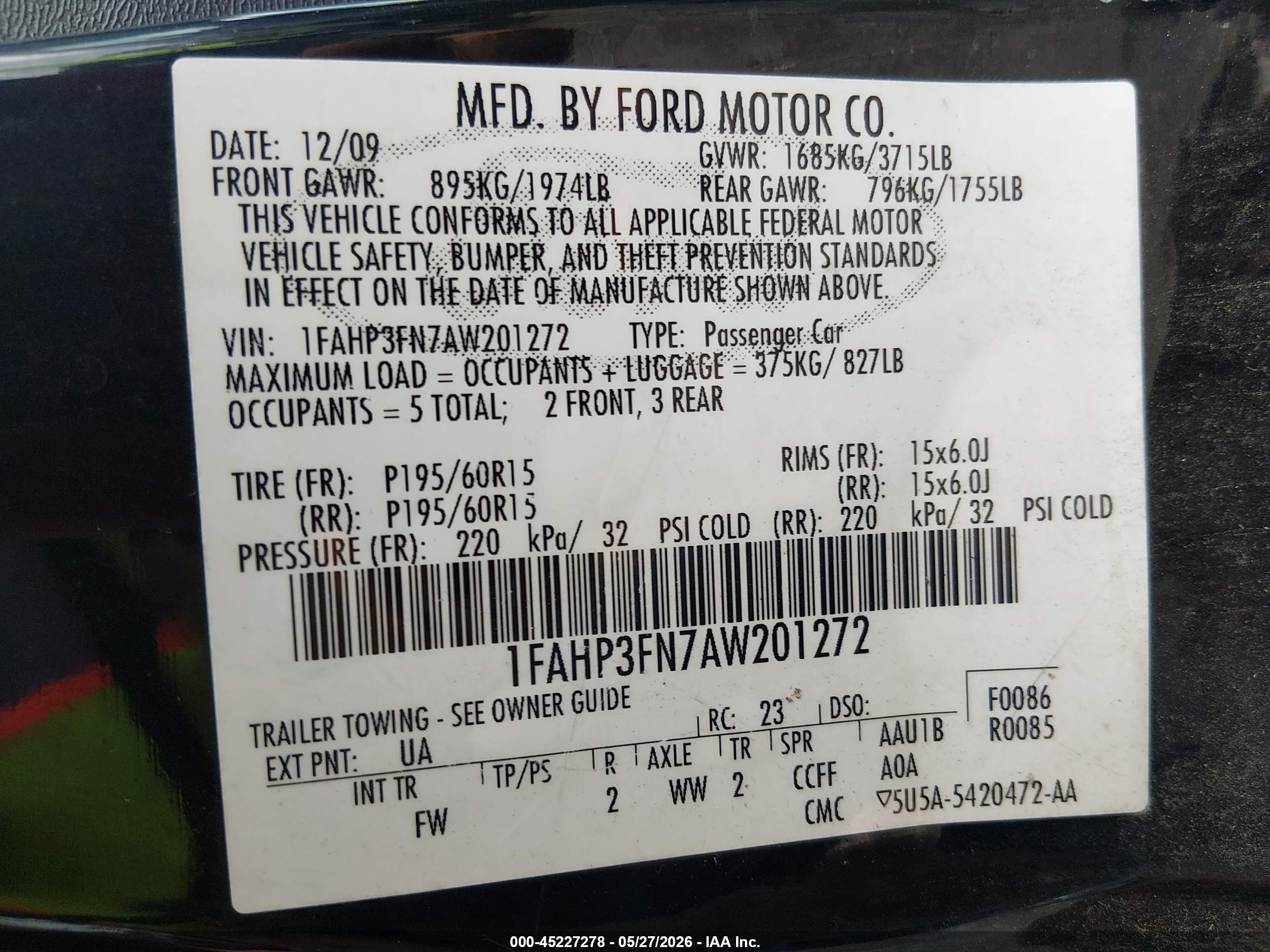 2010 Ford Focus Se Black vin: 1FAHP3FN7AW201272