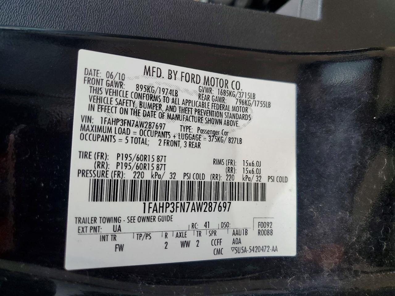 2010 Ford Focus Se Black vin: 1FAHP3FN7AW287697