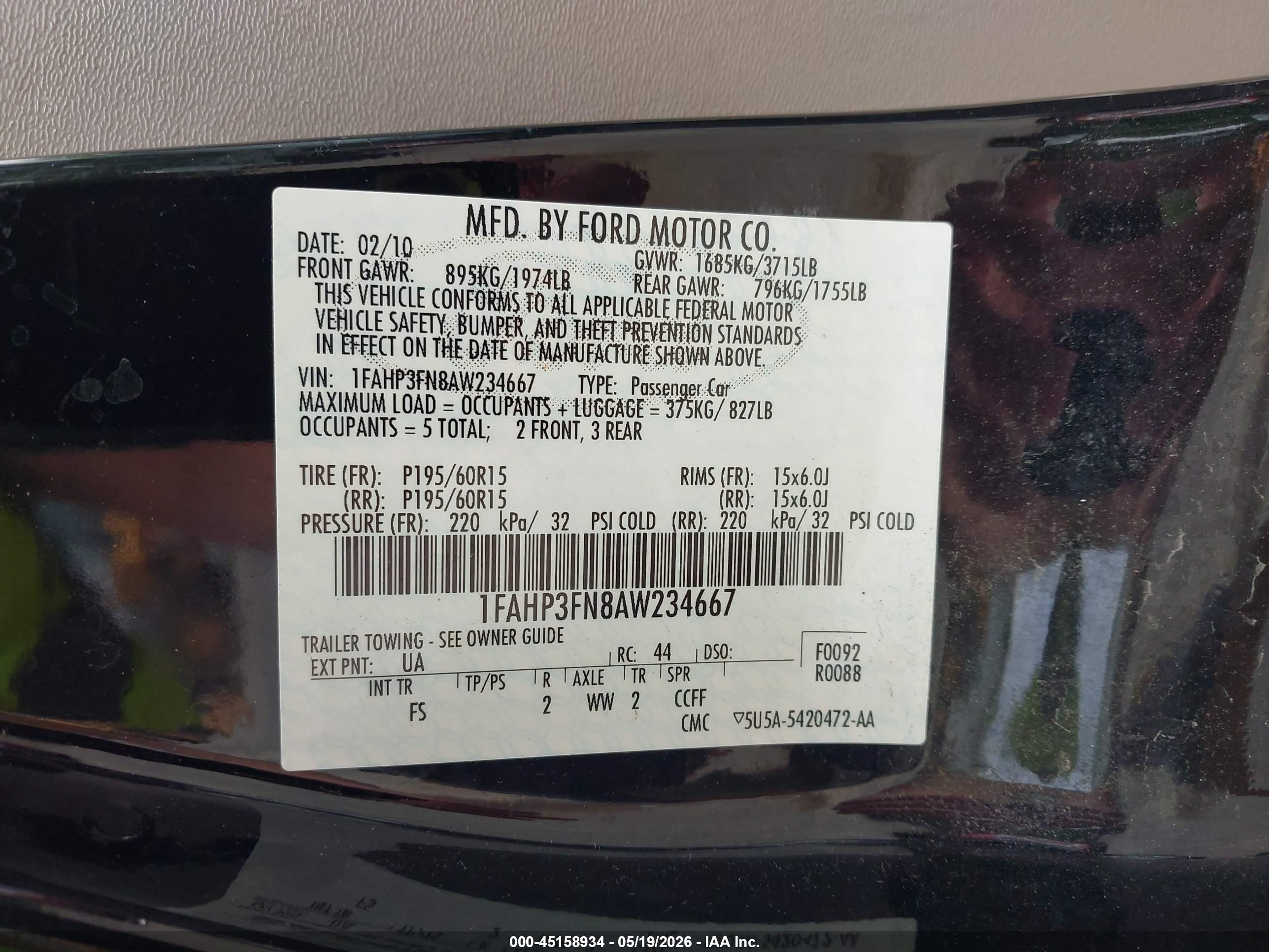2010 Ford Focus Se Black vin: 1FAHP3FN8AW234667