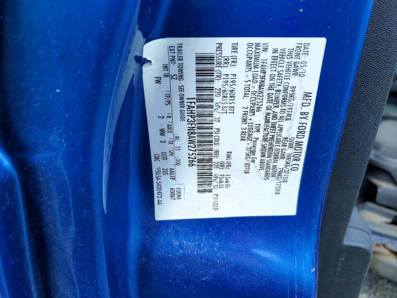 2010 Ford Focus Se Blue vin: 1FAHP3FN8AW275266
